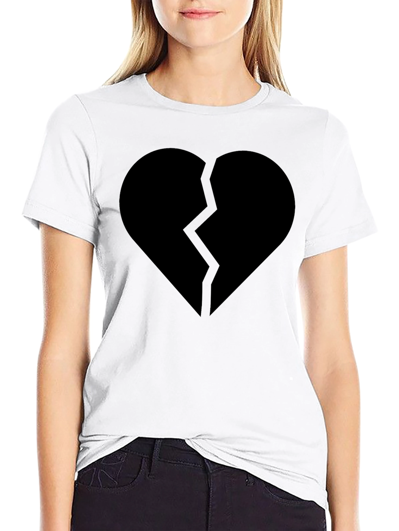 Broken Heart Graphic Black T-Shirt - Mens Casual Tee