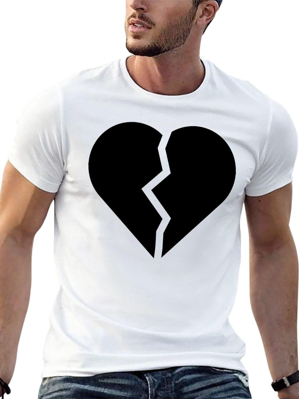 Broken Heart Graphic Black T-Shirt - Mens Casual Tee
