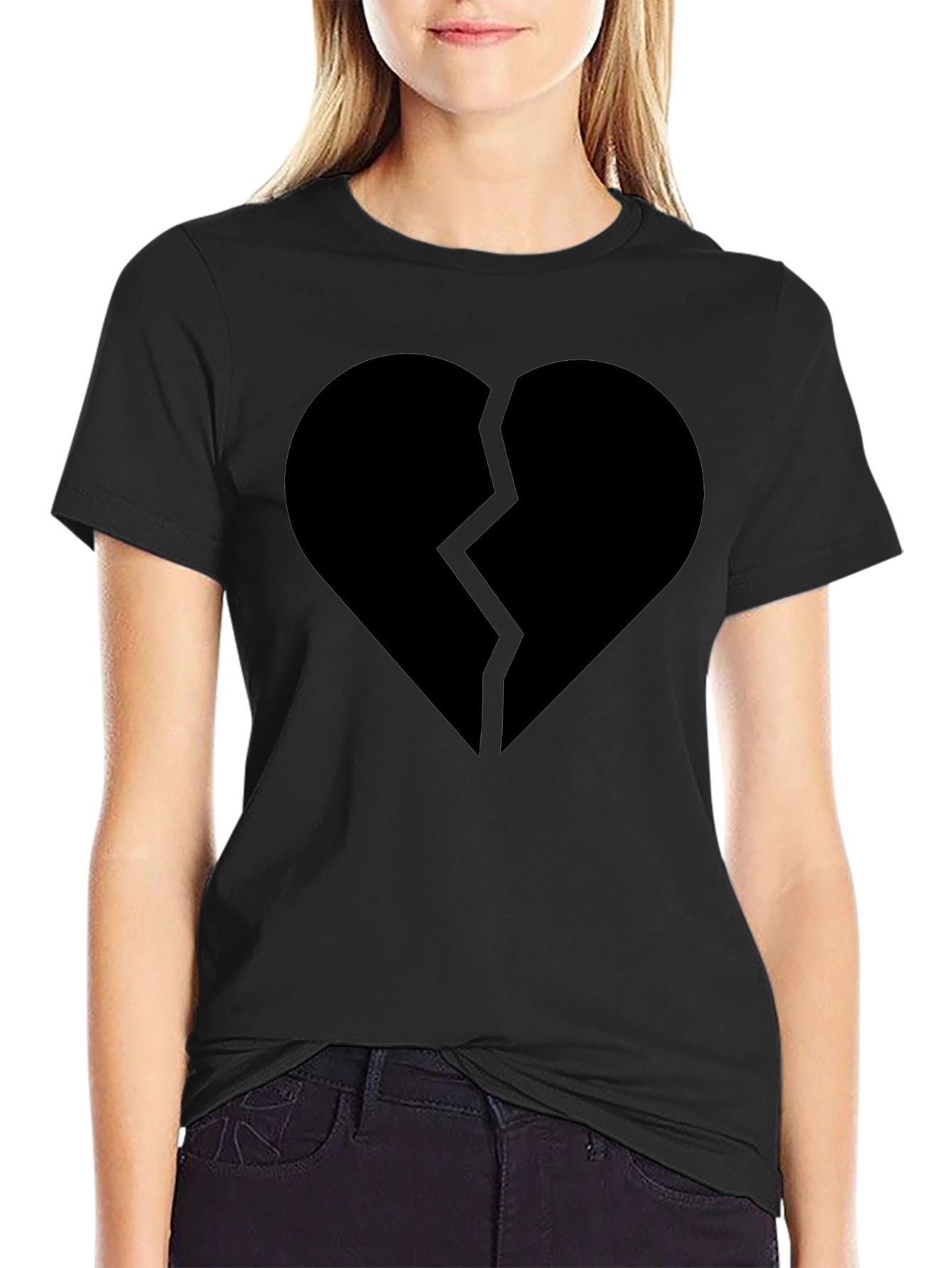 Broken Heart Graphic Black T-Shirt - Mens Casual Tee