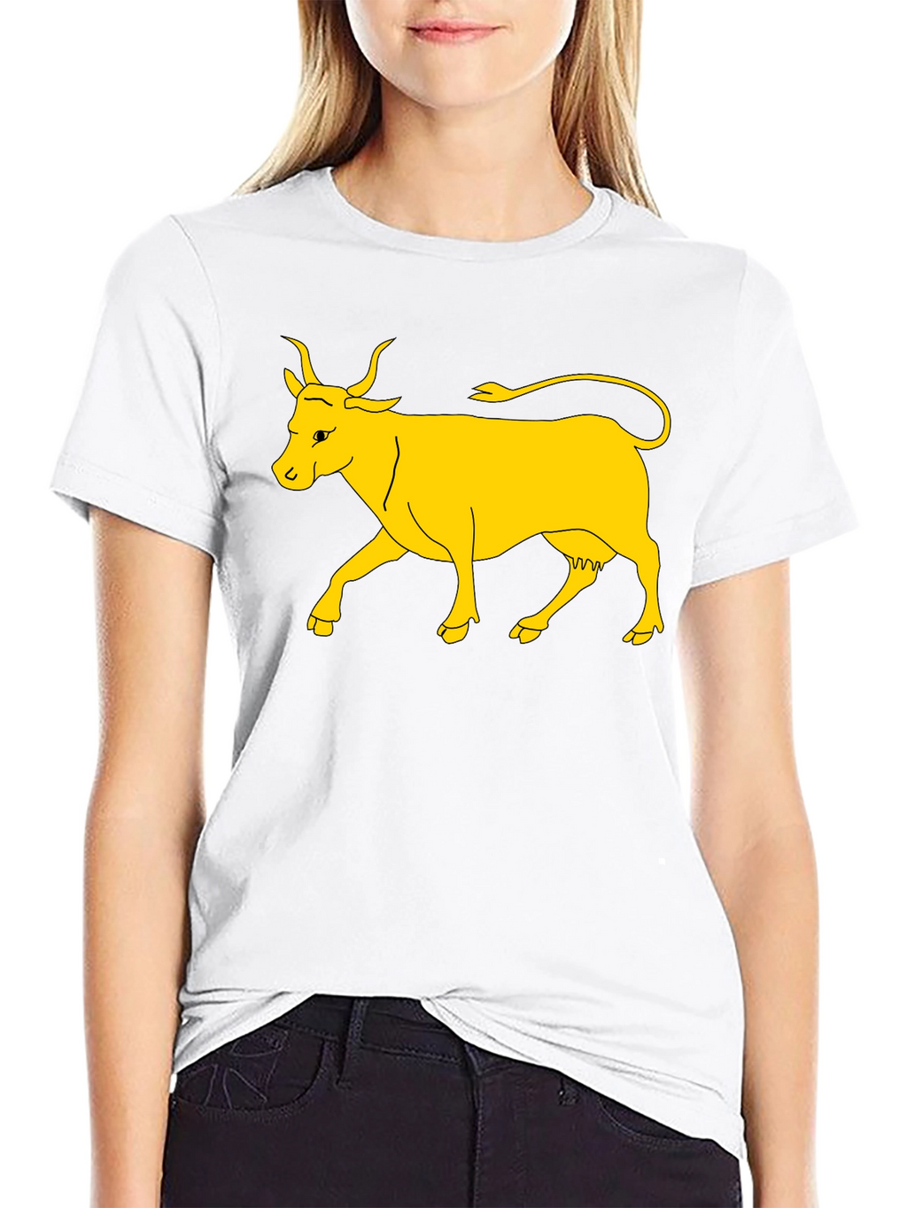 Black T-Shirt with Yellow Cow Graphic