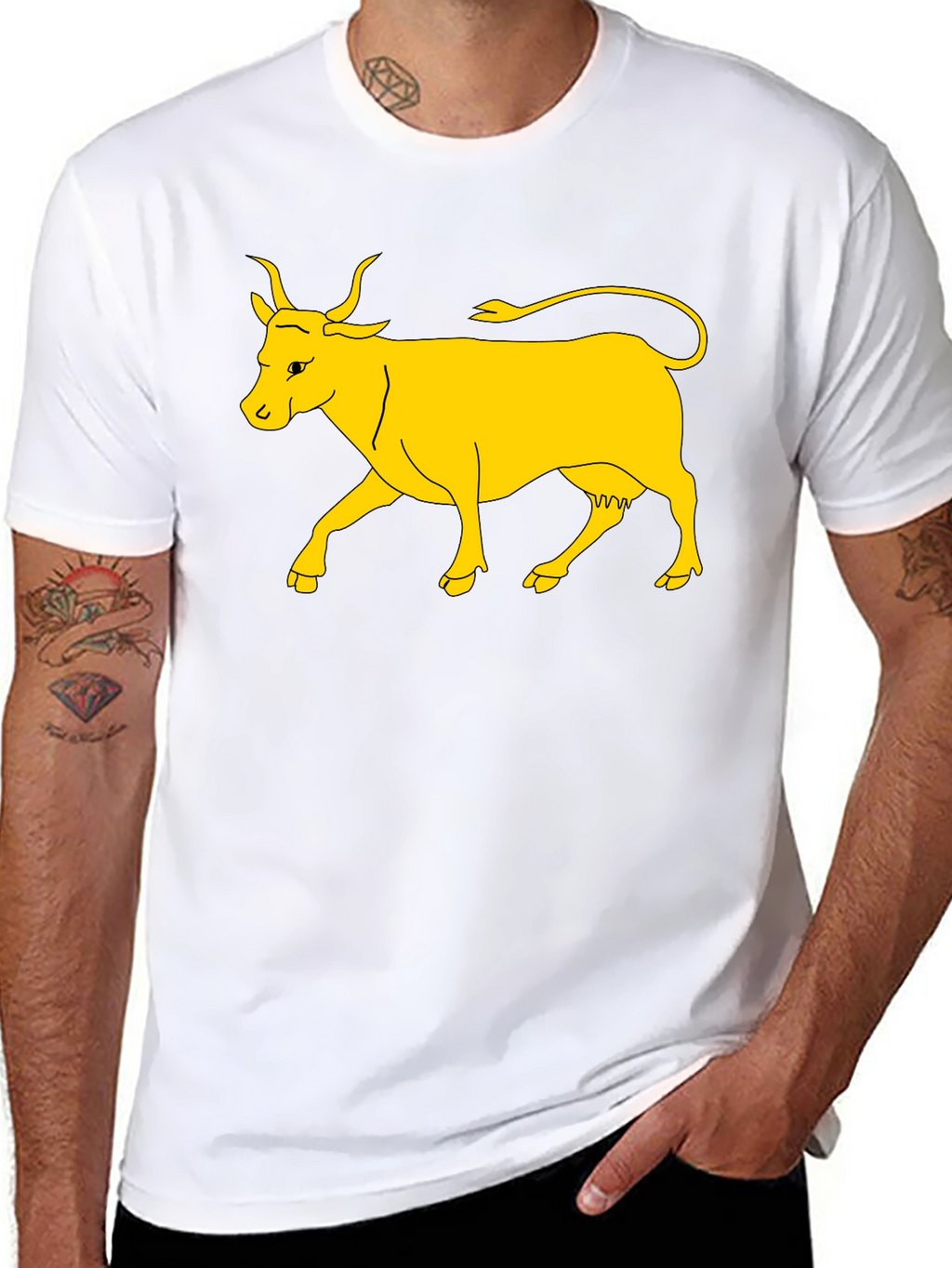 Black T-Shirt with Yellow Cow Graphic