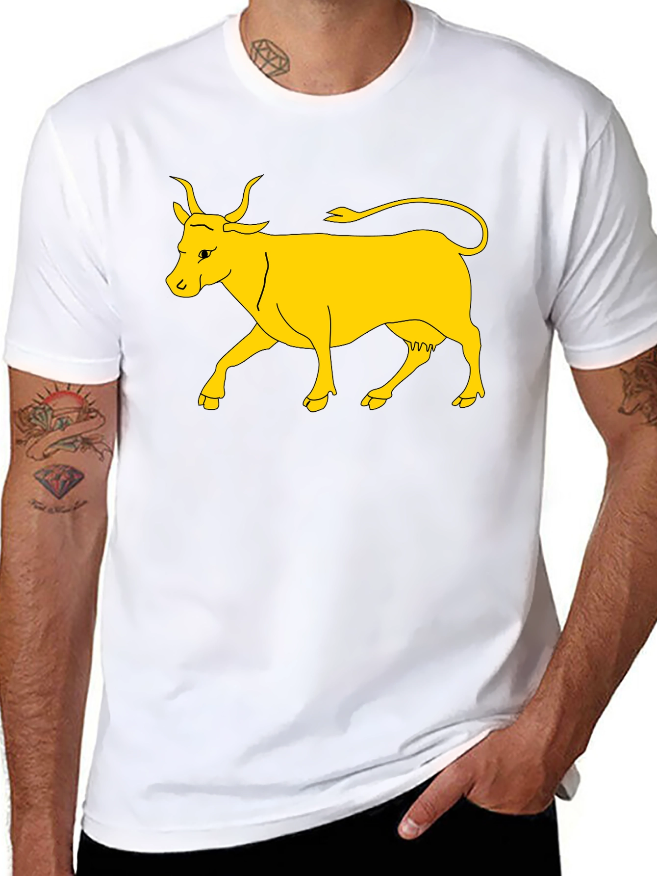 Black T-Shirt with Yellow Cow Graphic