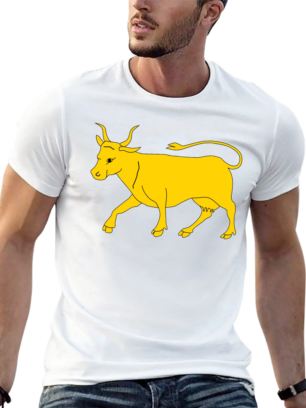 Black T-Shirt with Yellow Cow Graphic