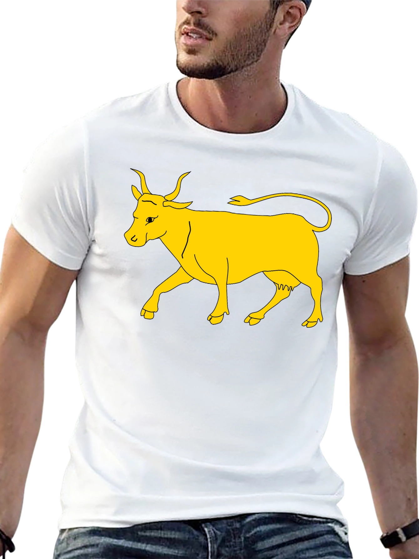 Black T-Shirt with Yellow Cow Graphic