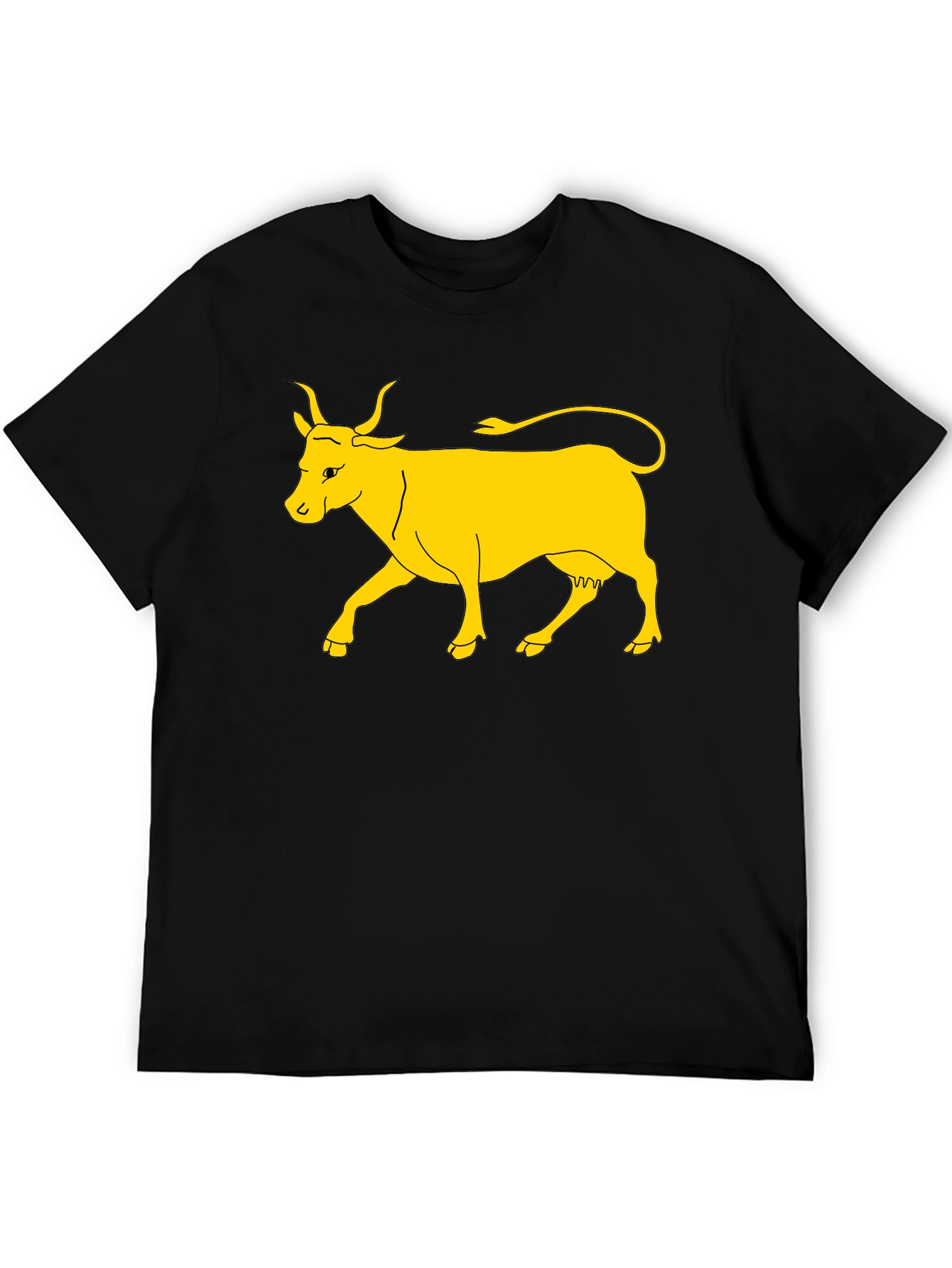 Black T-Shirt with Yellow Cow Graphic