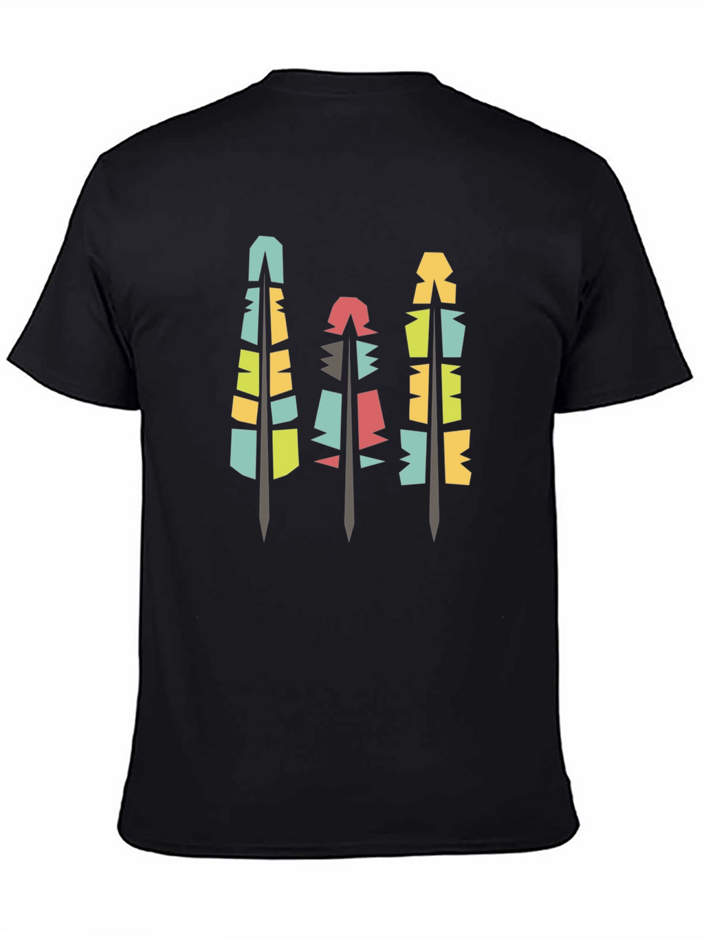 Modern Geometric Feathers Black T-Shirt