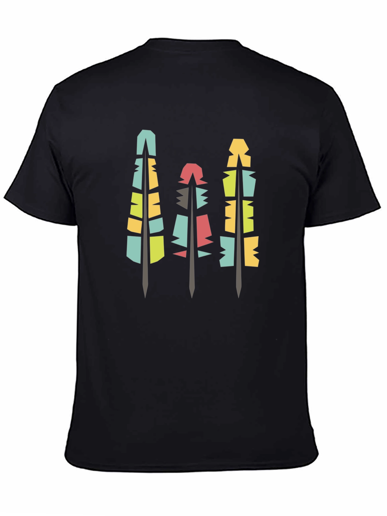 Modern Geometric Feathers Black T-Shirt