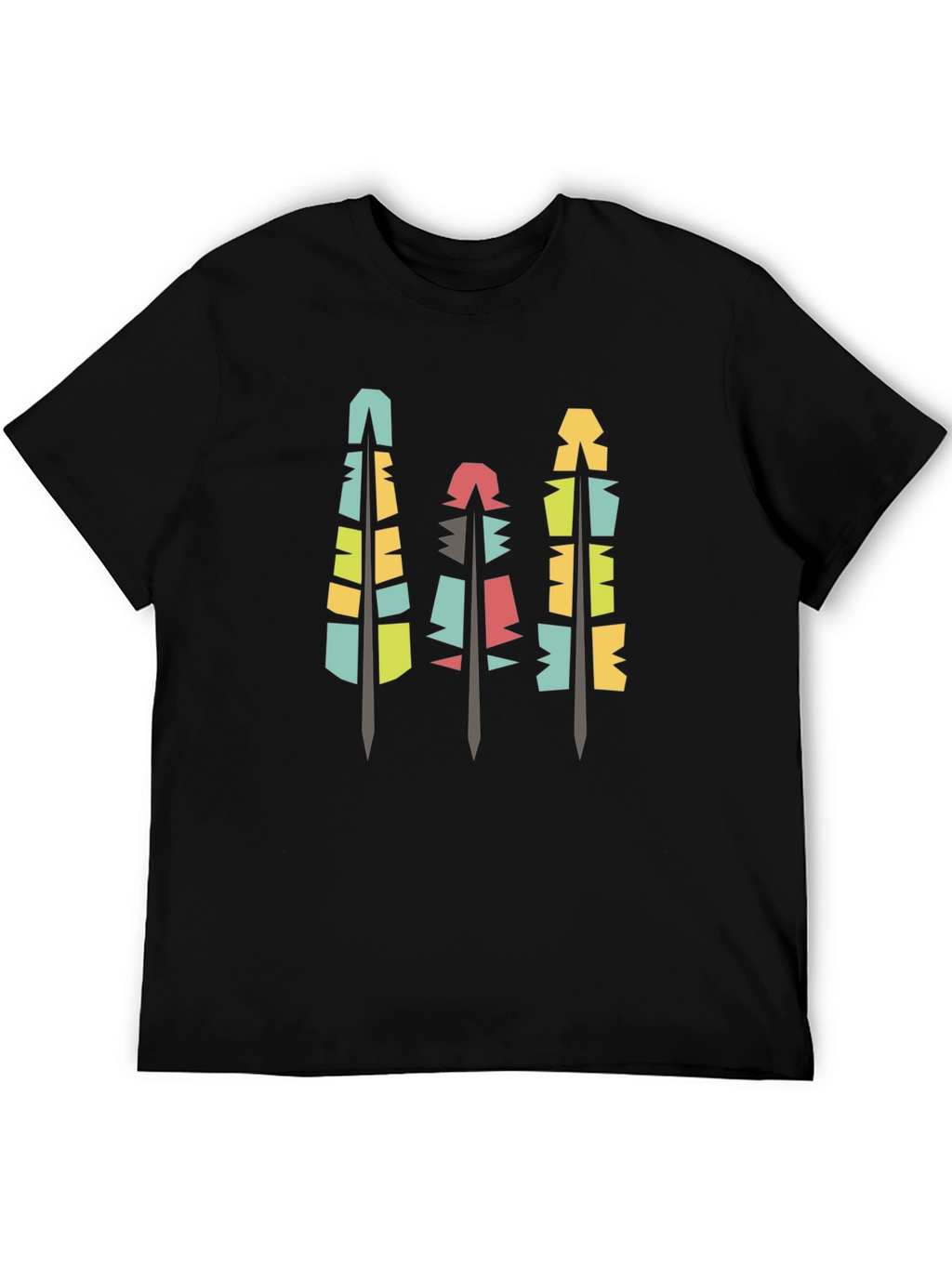 Modern Geometric Feathers Black T-Shirt