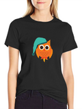 Owl Cartoon Graphic T-Shirt - Night Cap Design