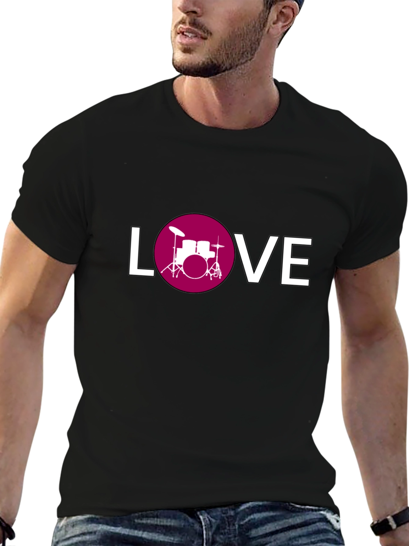 Drum Kit Love Graphic Tee - Black Cotton T-Shirt