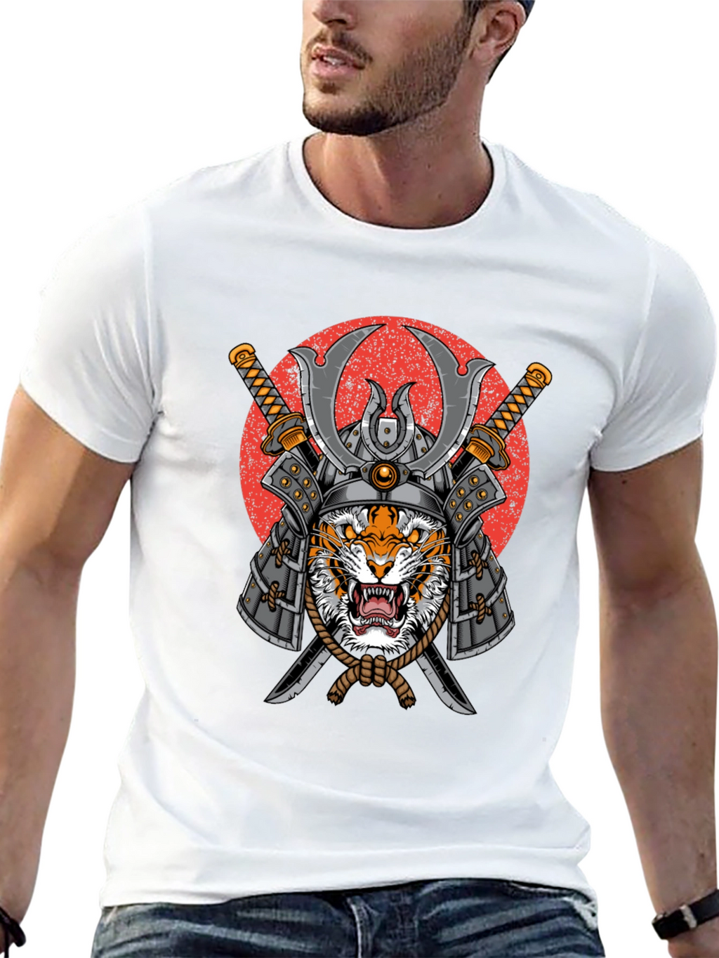 Samurai Tiger Graphic T-Shirt - Mens Black Tee