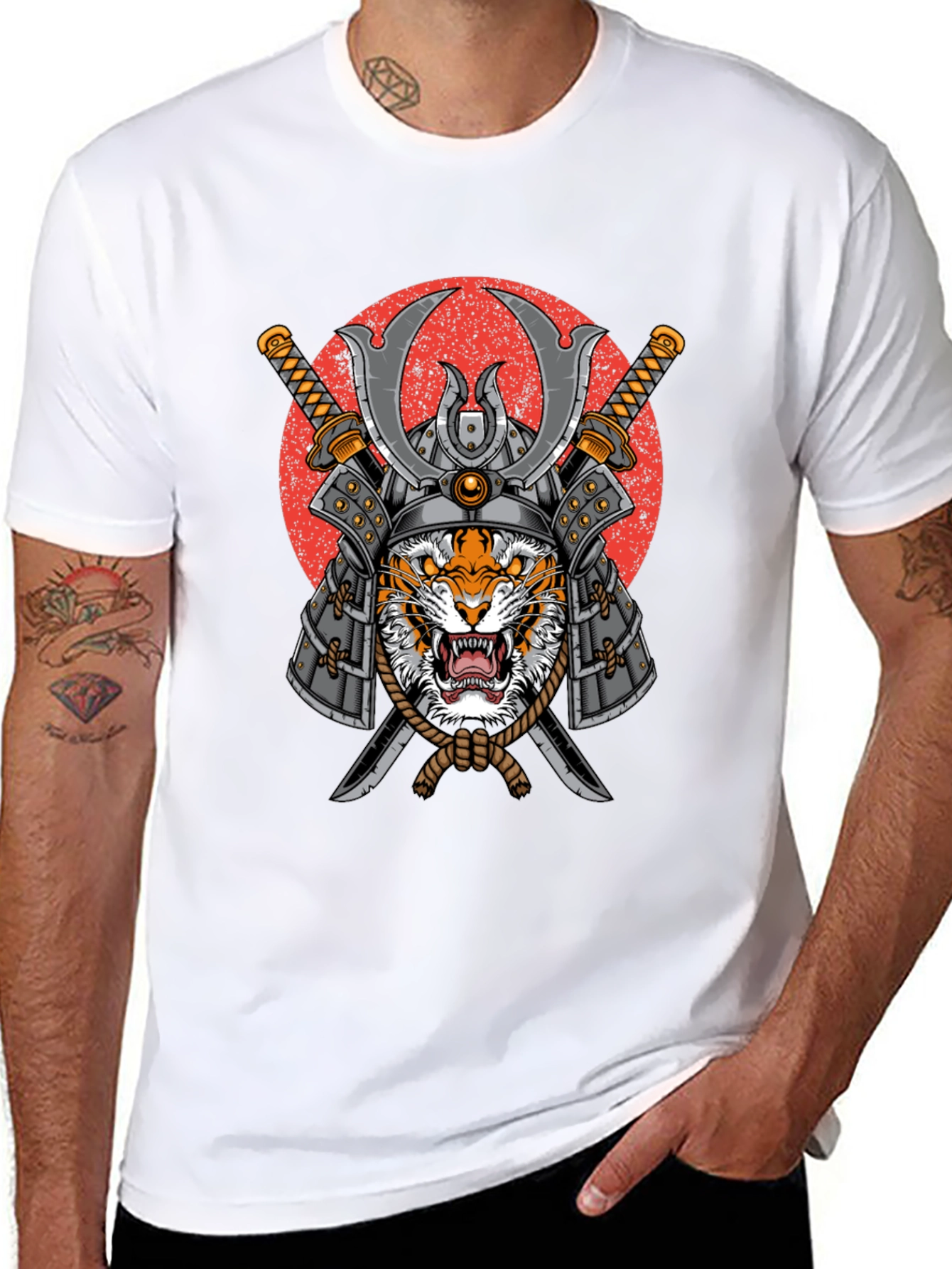 Samurai Tiger Graphic T-Shirt - Mens Black Tee