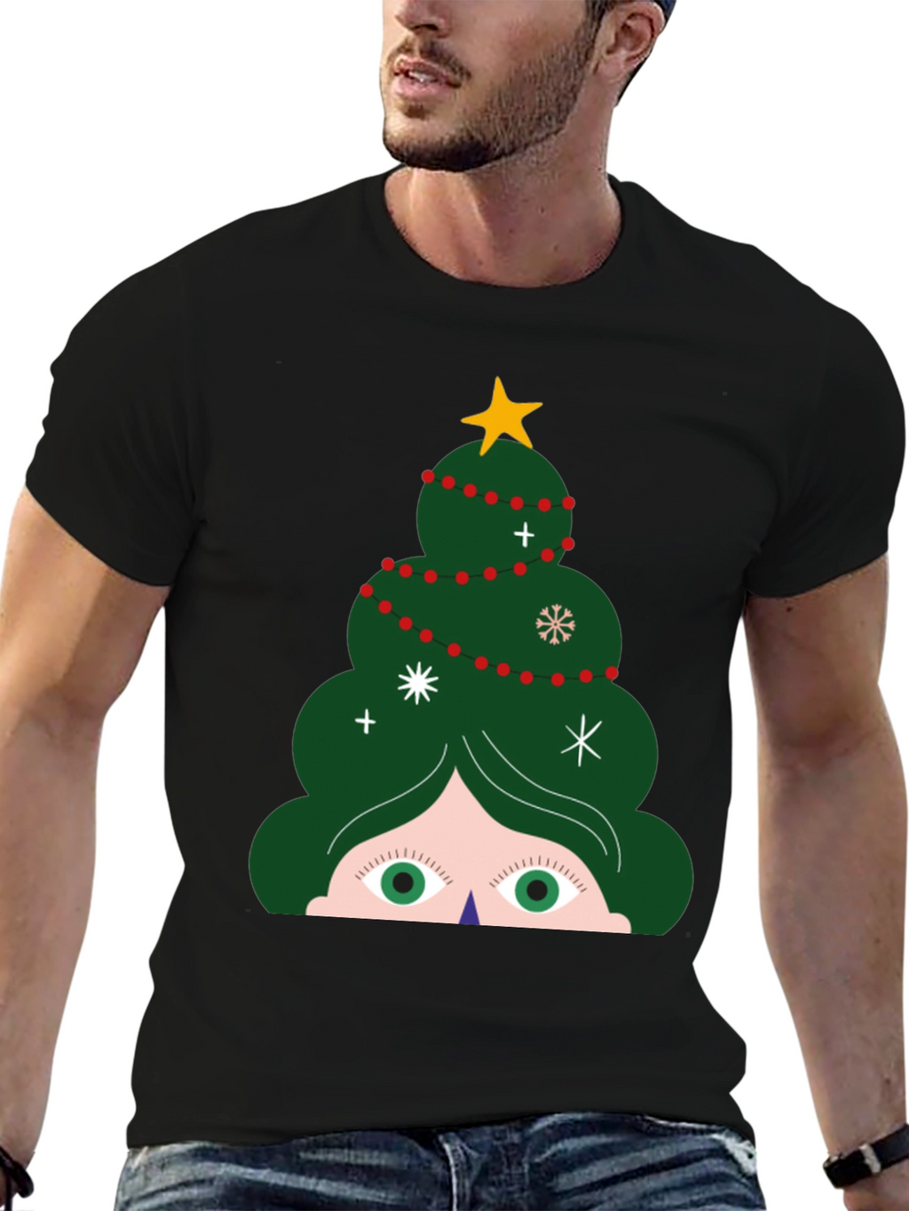 Festive Christmas Tree Peeking T-Shirt - Holiday Fun!