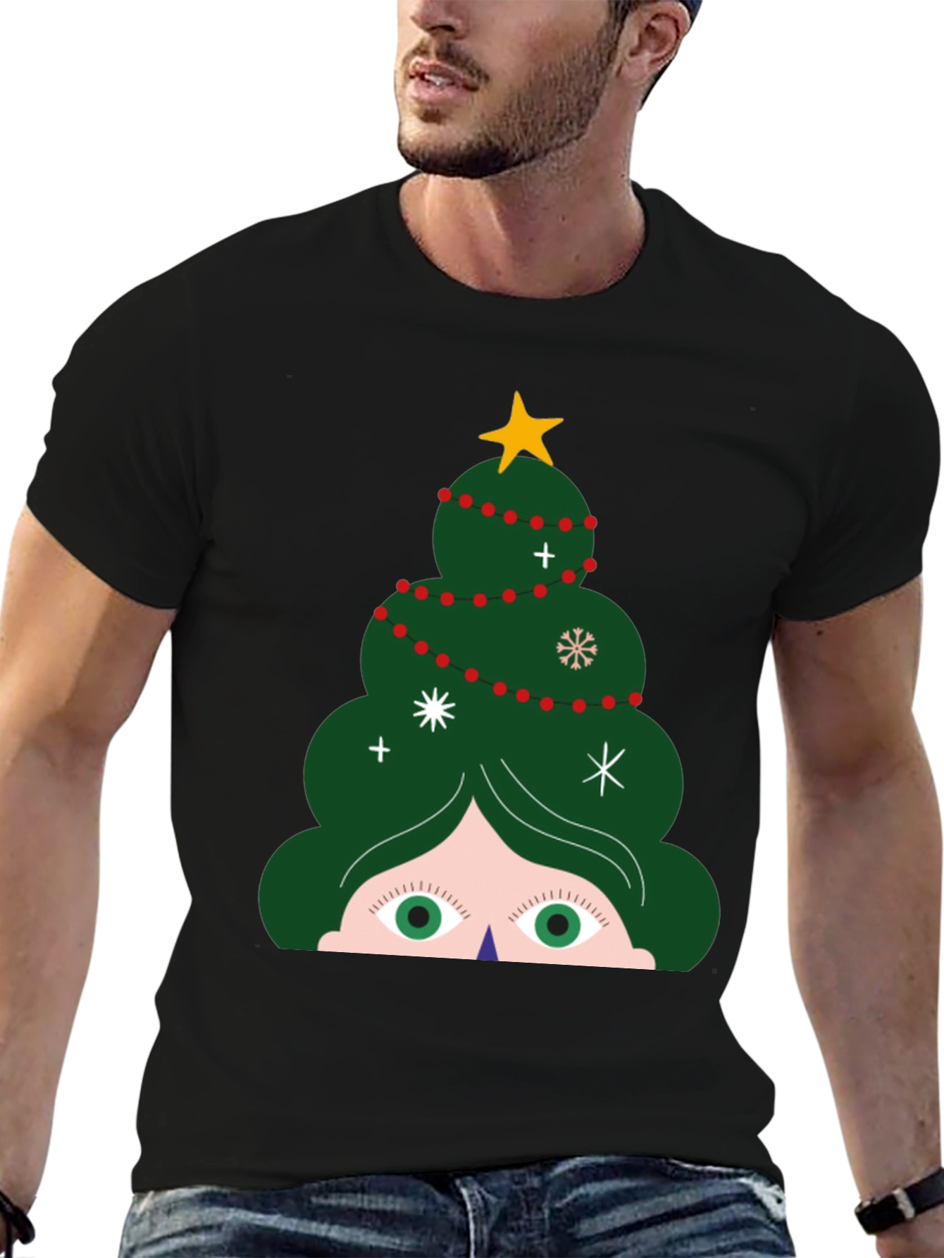 Festive Christmas Tree Peeking T-Shirt - Holiday Fun!
