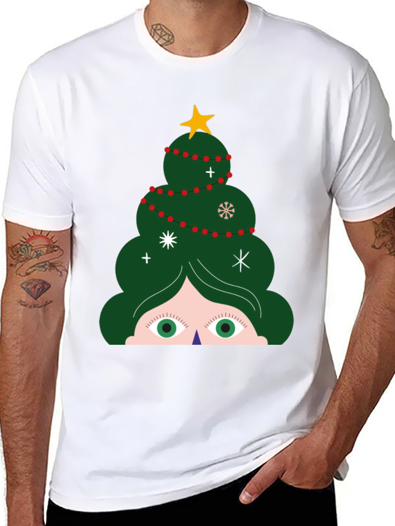 Festive Christmas Tree Peeking T-Shirt - Holiday Fun!