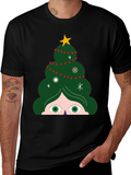 Festive Christmas Tree Peeking T-Shirt - Holiday Fun!