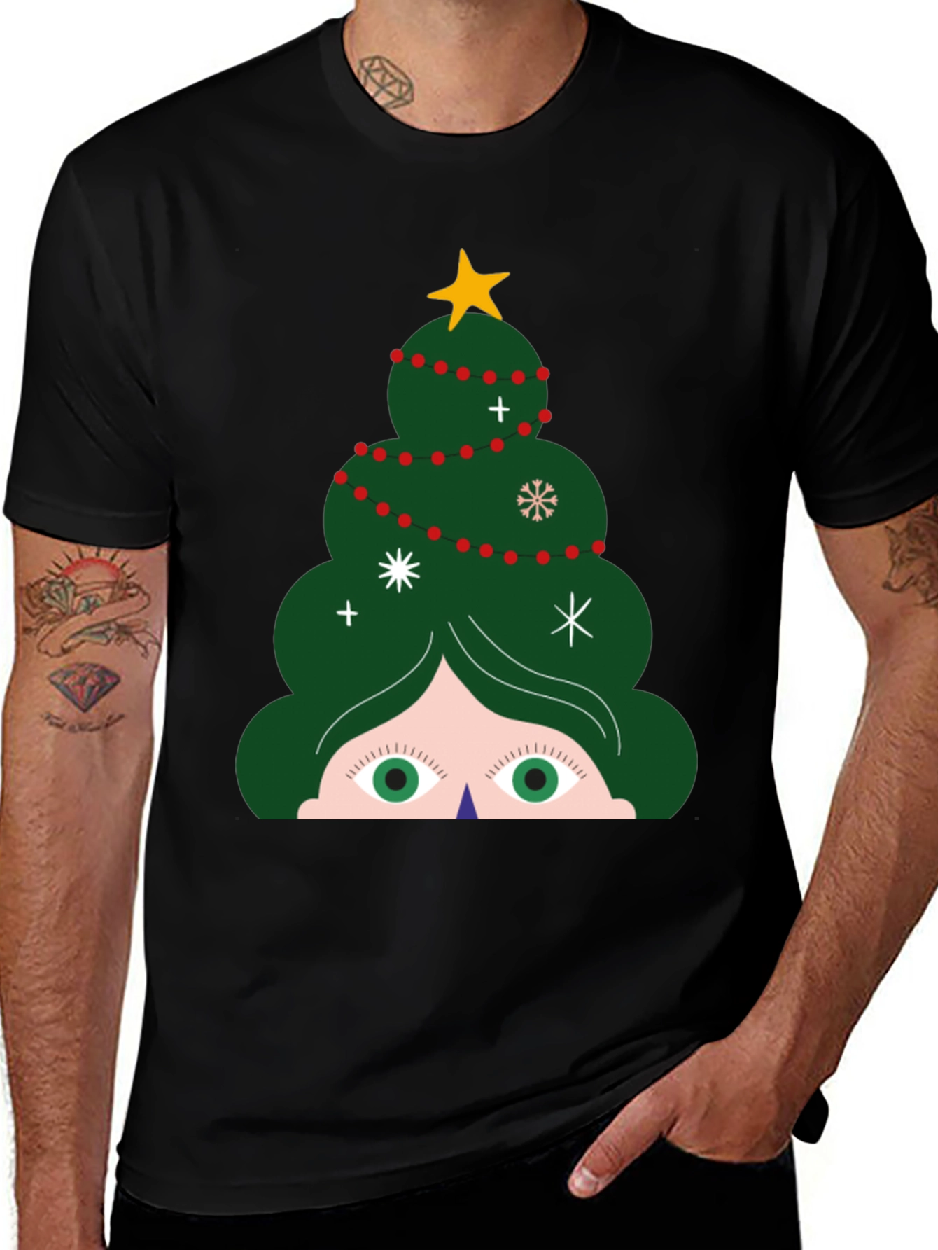 Festive Christmas Tree Peeking T-Shirt - Holiday Fun!
