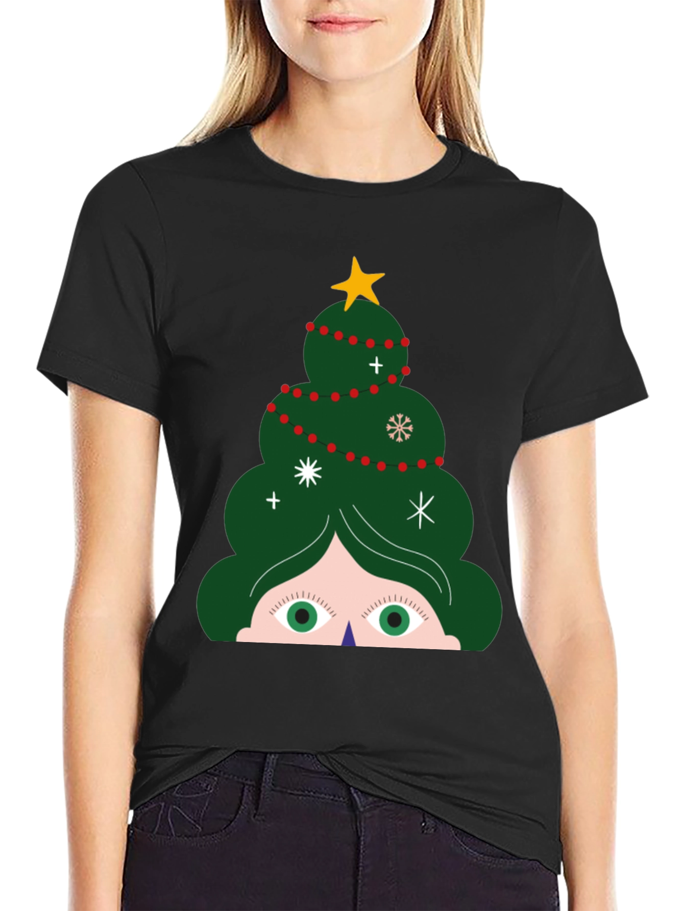 Festive Christmas Tree Peeking T-Shirt - Holiday Fun!