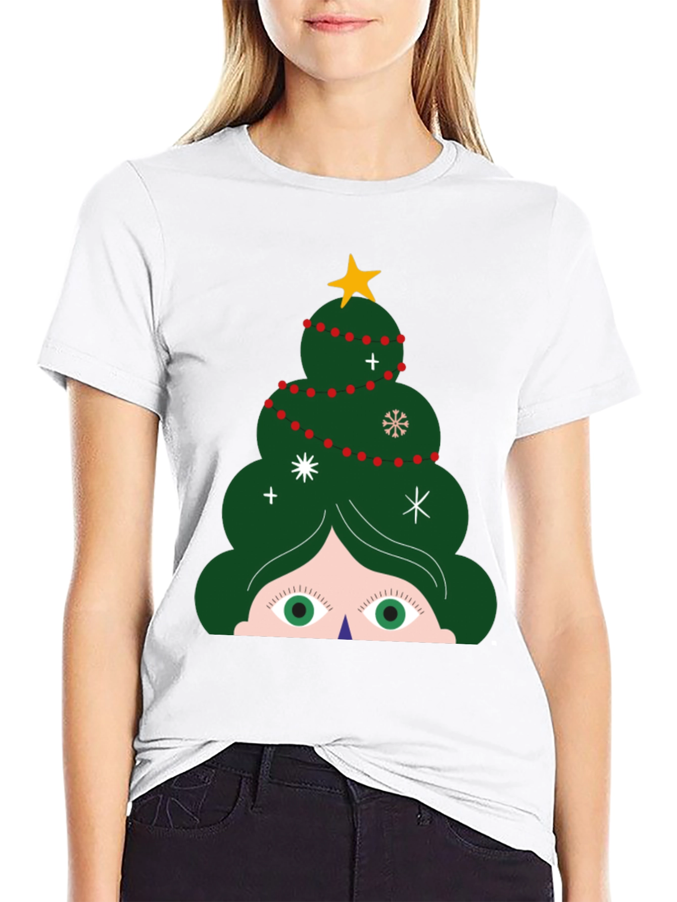 Festive Christmas Tree Peeking T-Shirt - Holiday Fun!