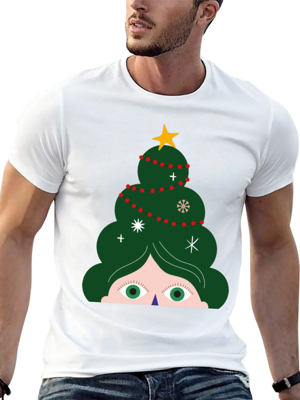 Festive Christmas Tree Peeking T-Shirt - Holiday Fun!