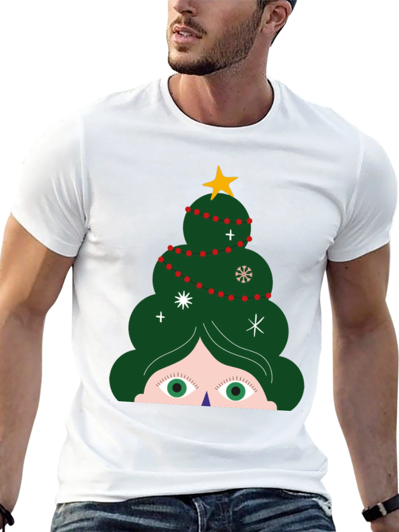 Festive Christmas Tree Peeking T-Shirt - Holiday Fun!