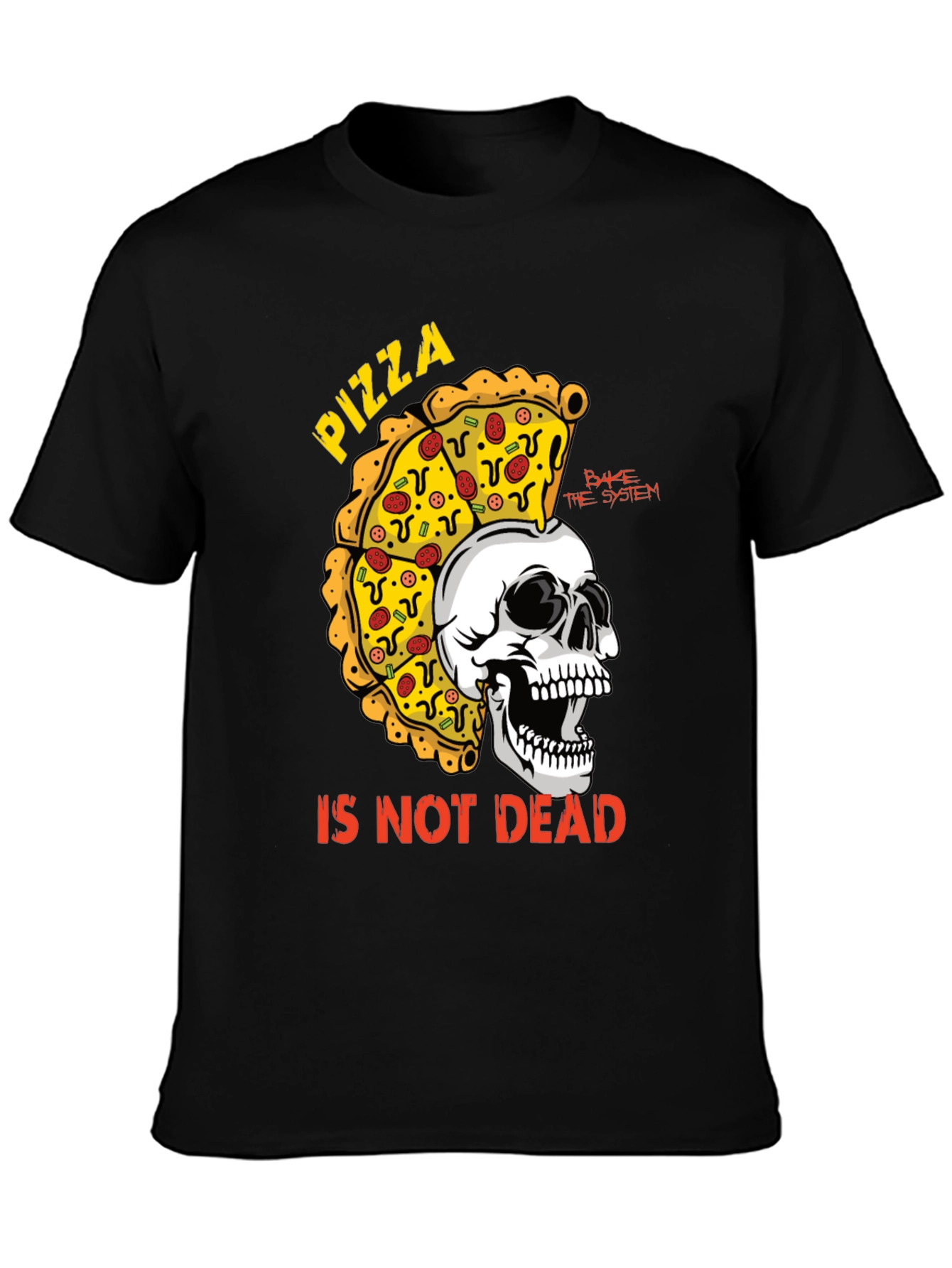 Pizza Is Not Dead T-Shirt - Skull & Pizza Design