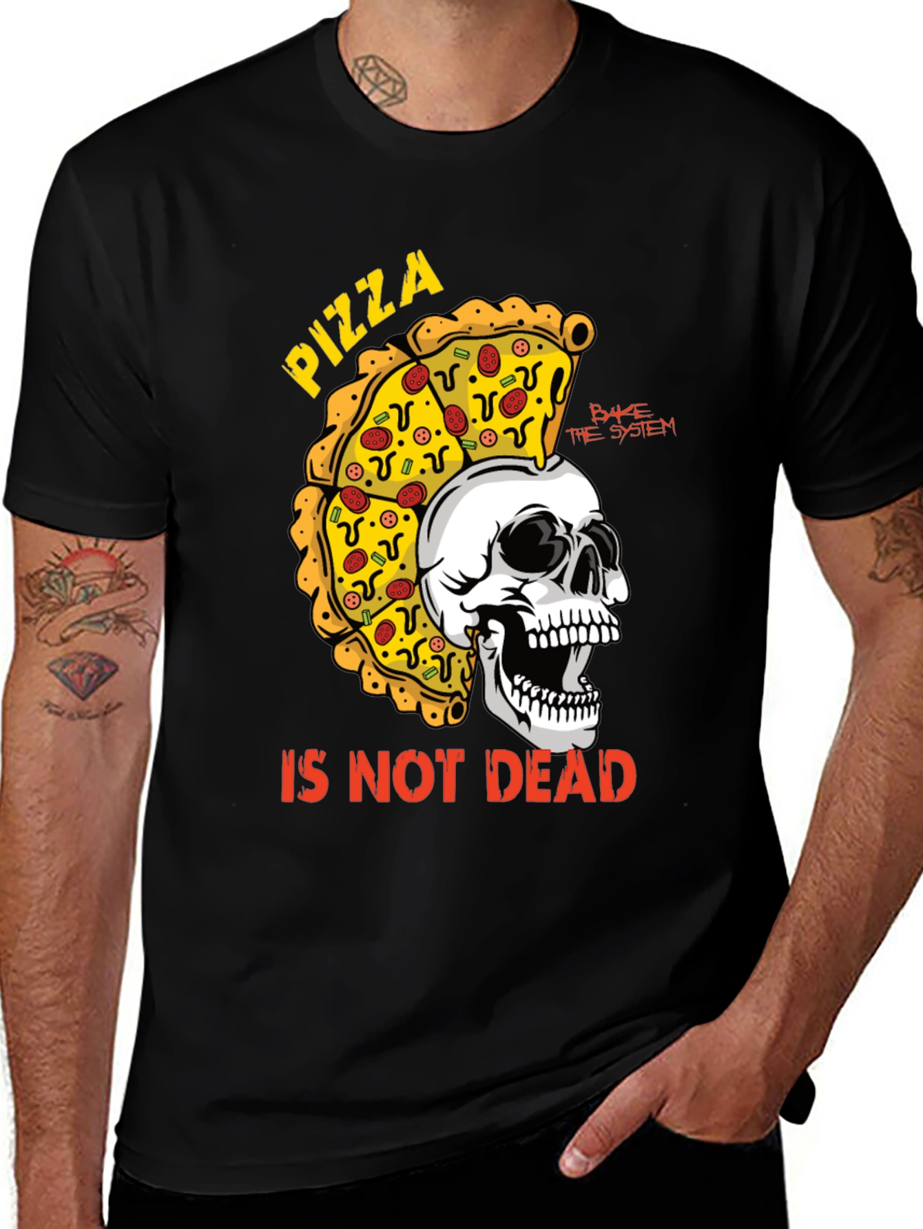 Pizza Is Not Dead T-Shirt - Skull & Pizza Design