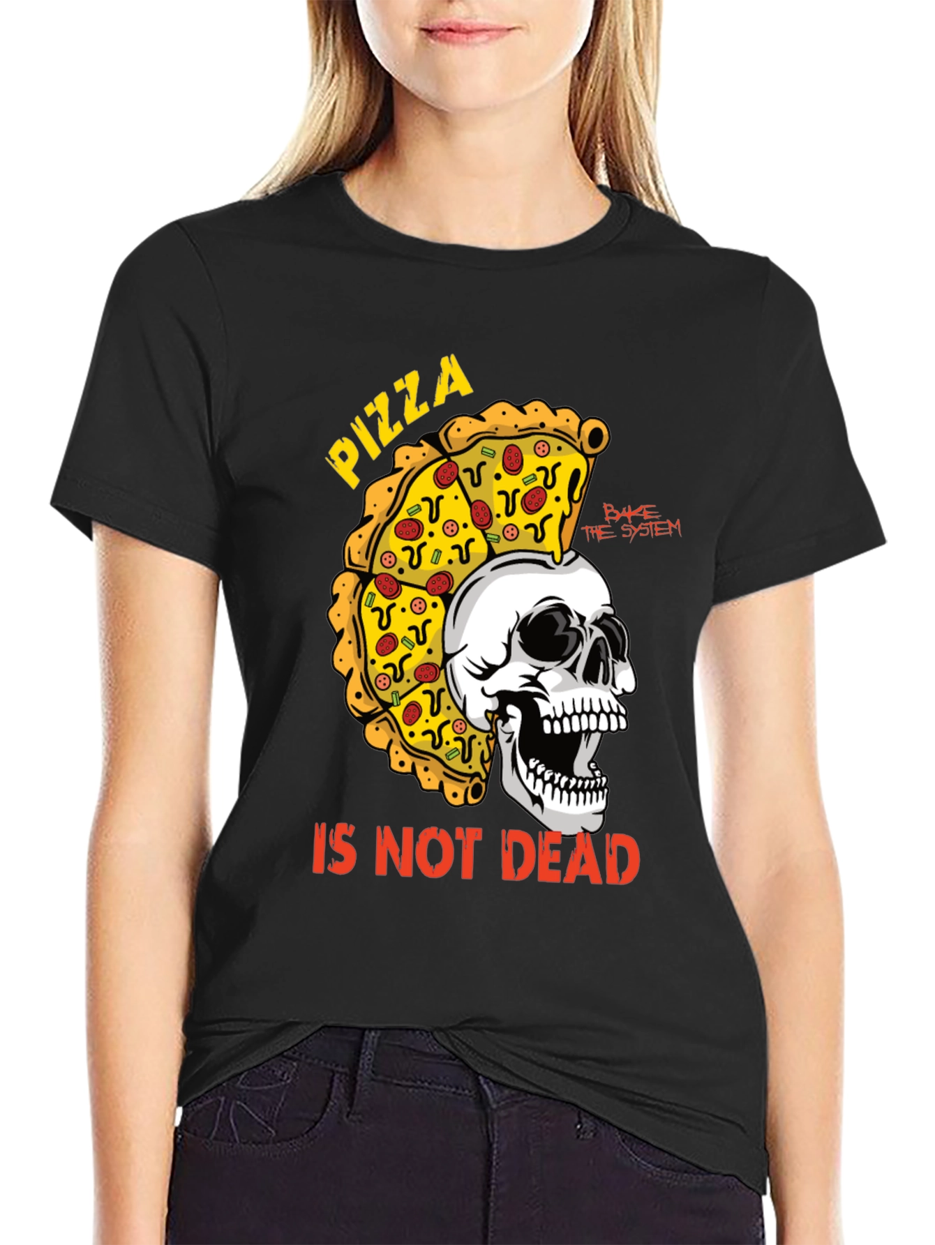 Pizza Is Not Dead T-Shirt - Skull & Pizza Design