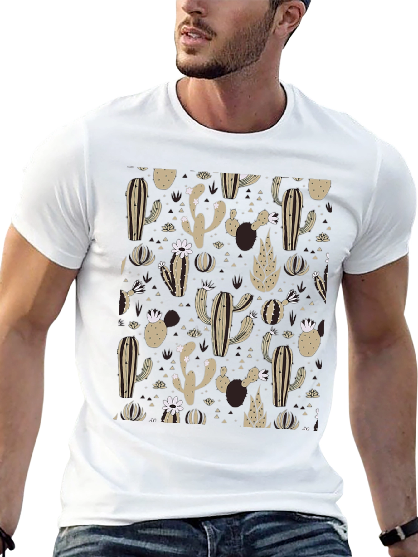 Cactus Pattern Black T-Shirt