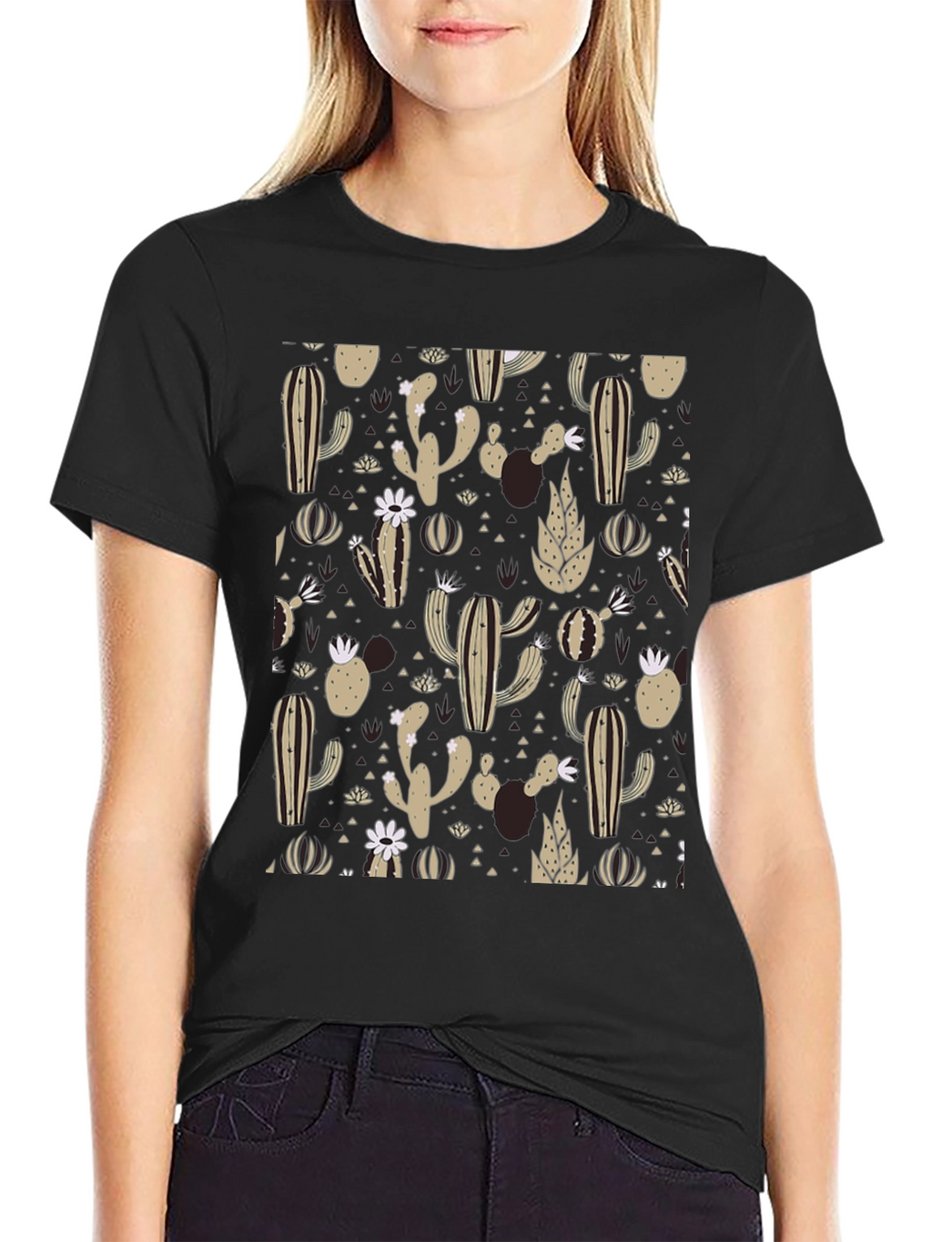 Cactus Pattern Black T-Shirt