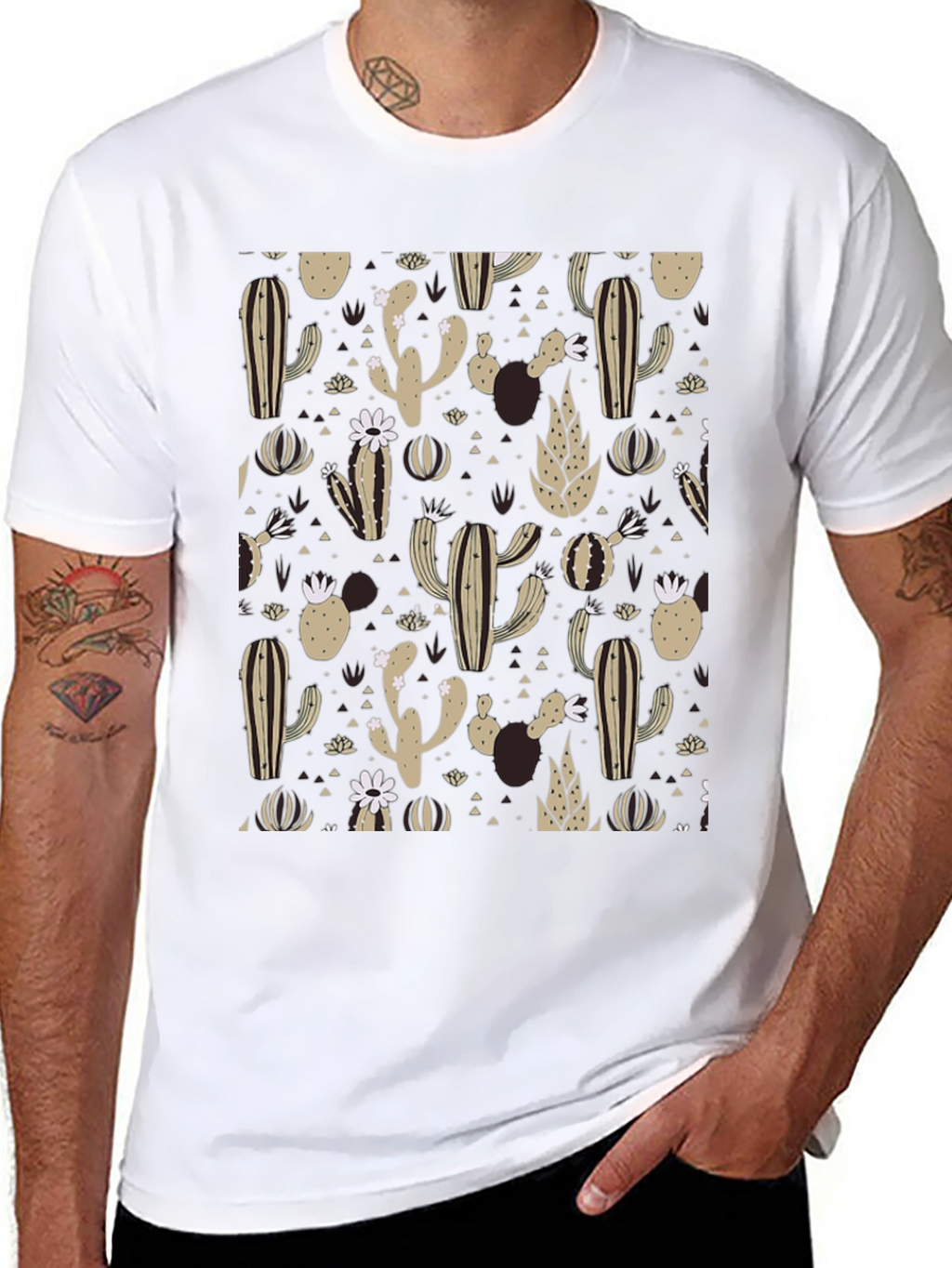 Cactus Pattern Black T-Shirt