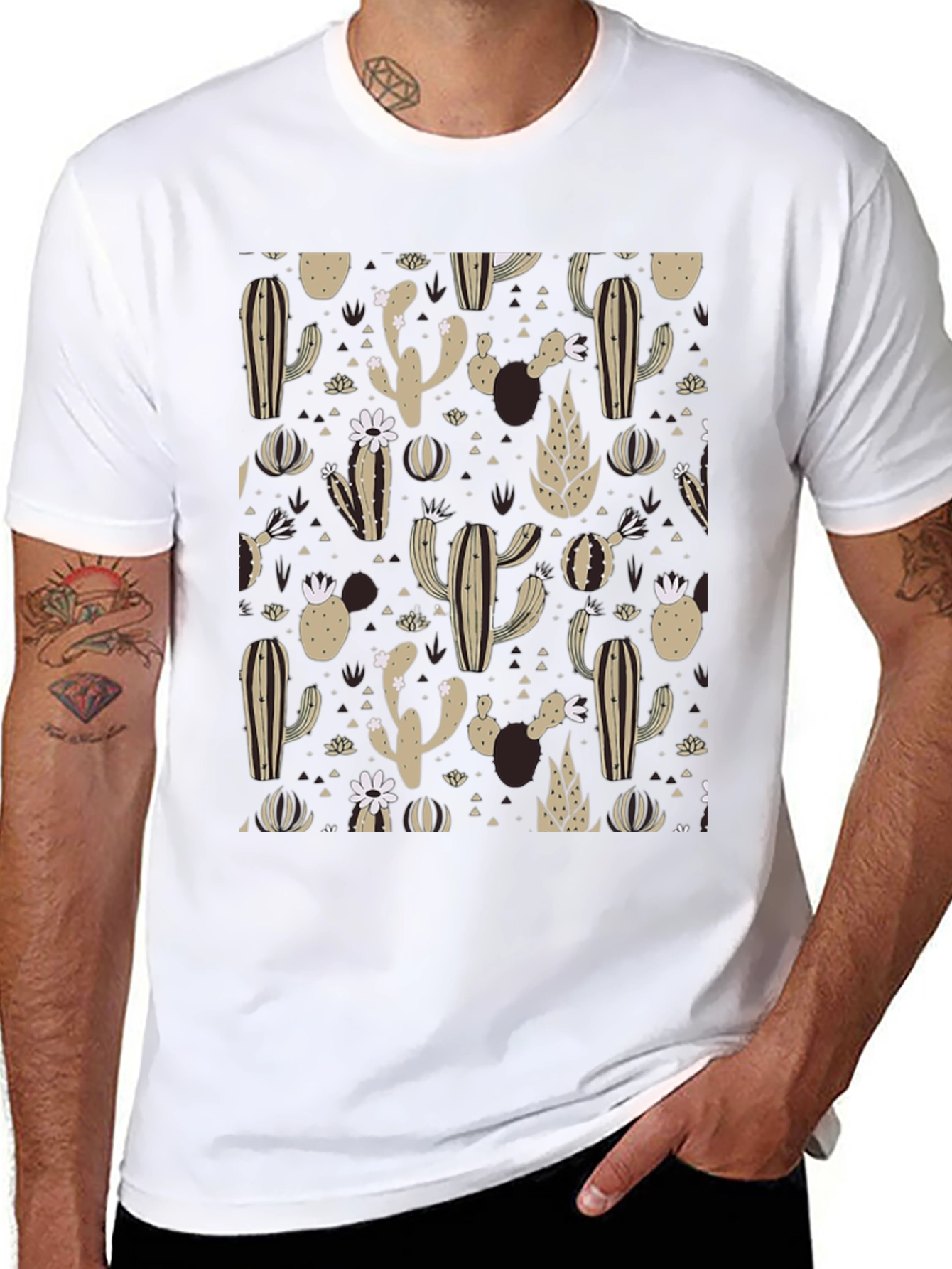 Cactus Pattern Black T-Shirt