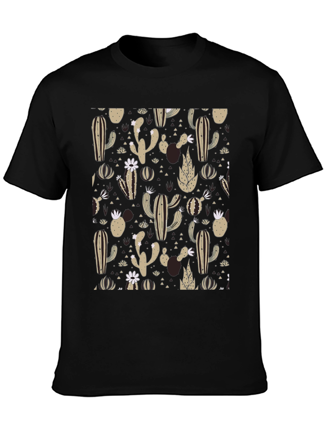 Cactus Pattern Black T-Shirt