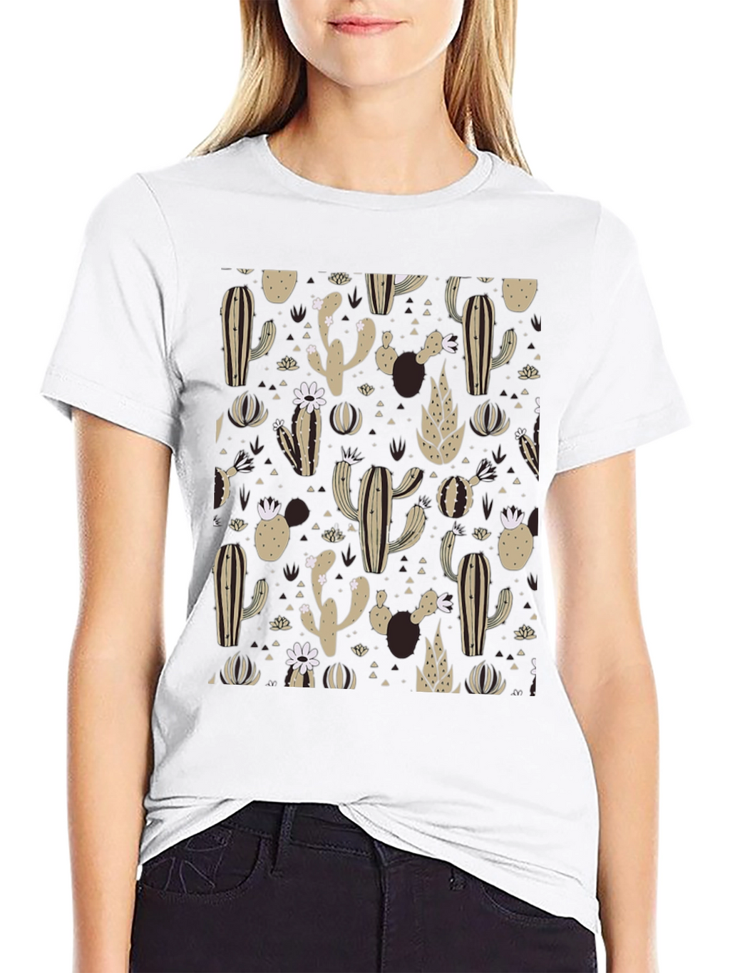 Cactus Pattern Black T-Shirt