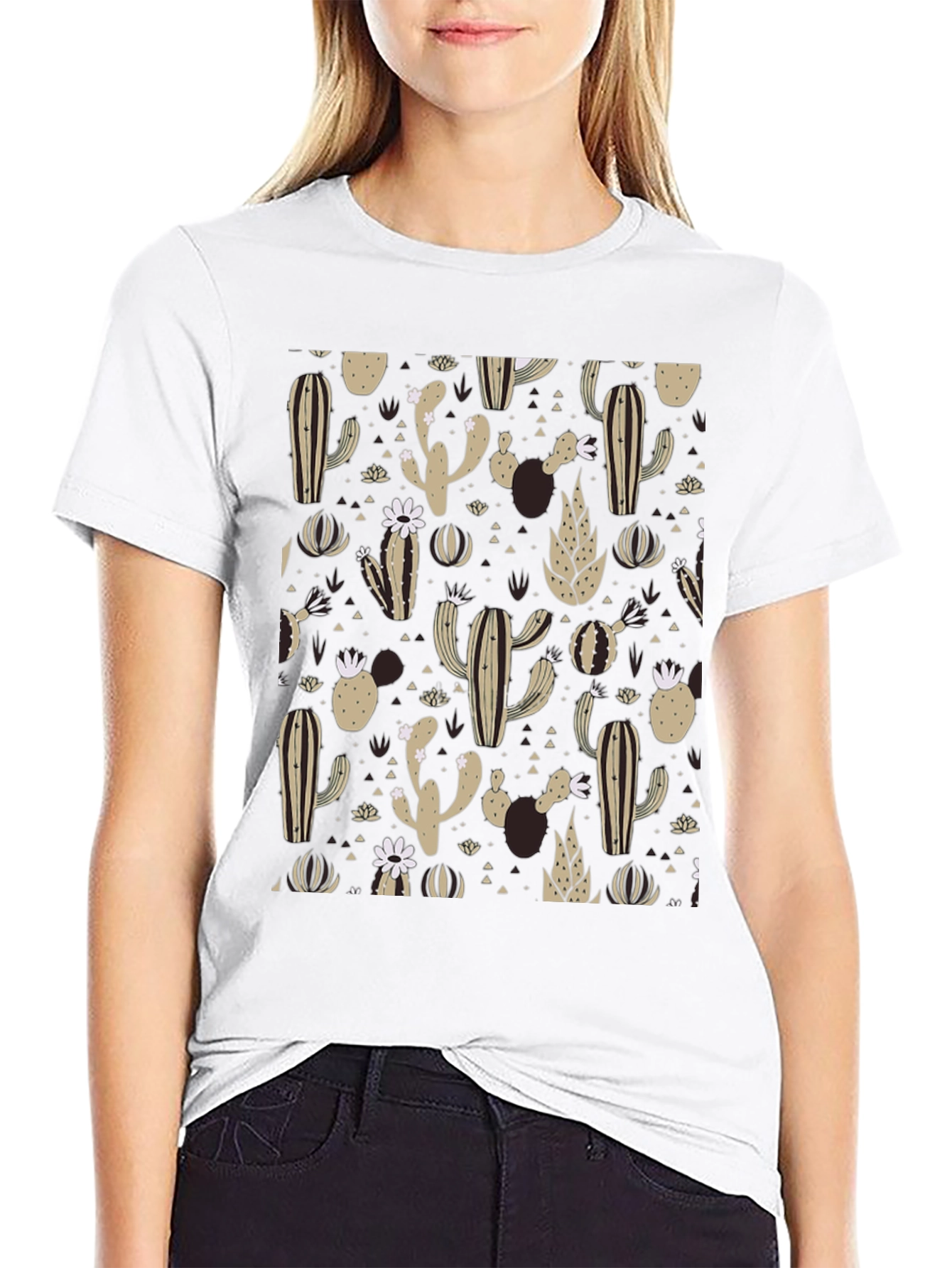 Cactus Pattern Black T-Shirt