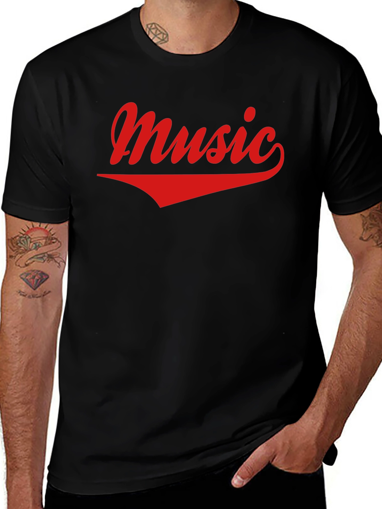 Music Graphic Tee - Casual Black Cotton T-Shirt