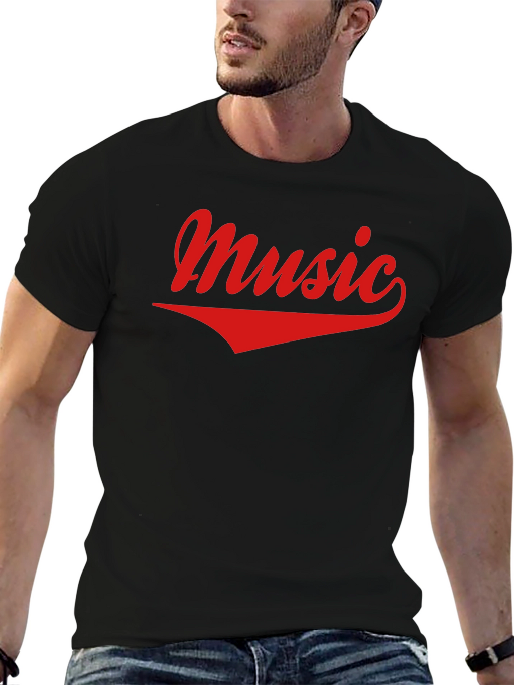 Music Graphic Tee - Casual Black Cotton T-Shirt