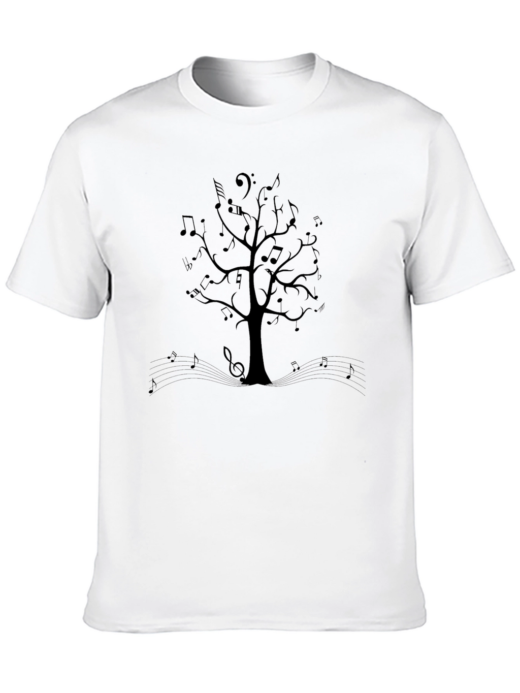 Musical Tree Graphic Tee - Black Cotton T-Shirt