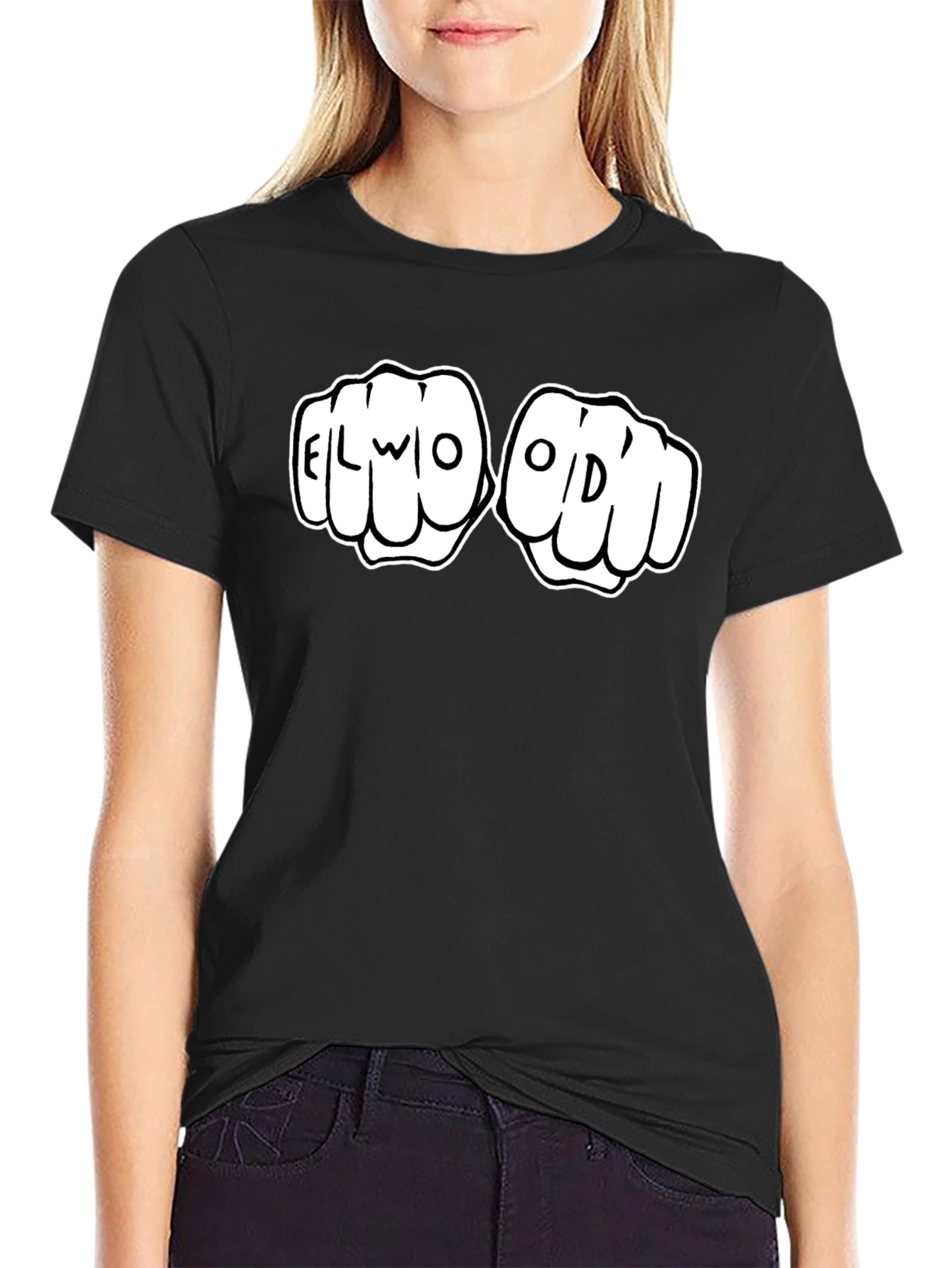 Elwood Fist Bump Graphic Tee - Black Cotton T-Shirt