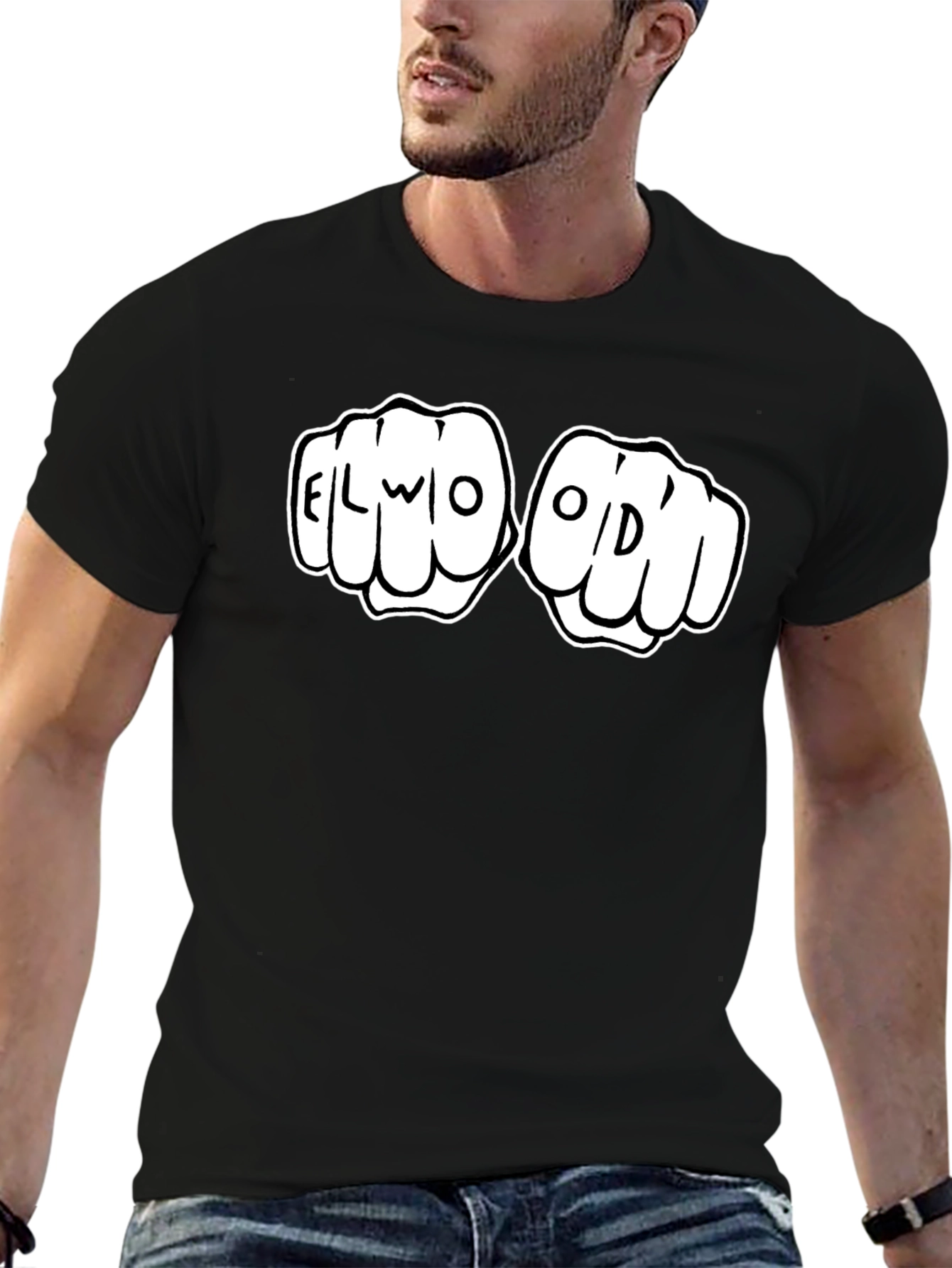 Elwood Fist Bump Graphic Tee - Black Cotton T-Shirt