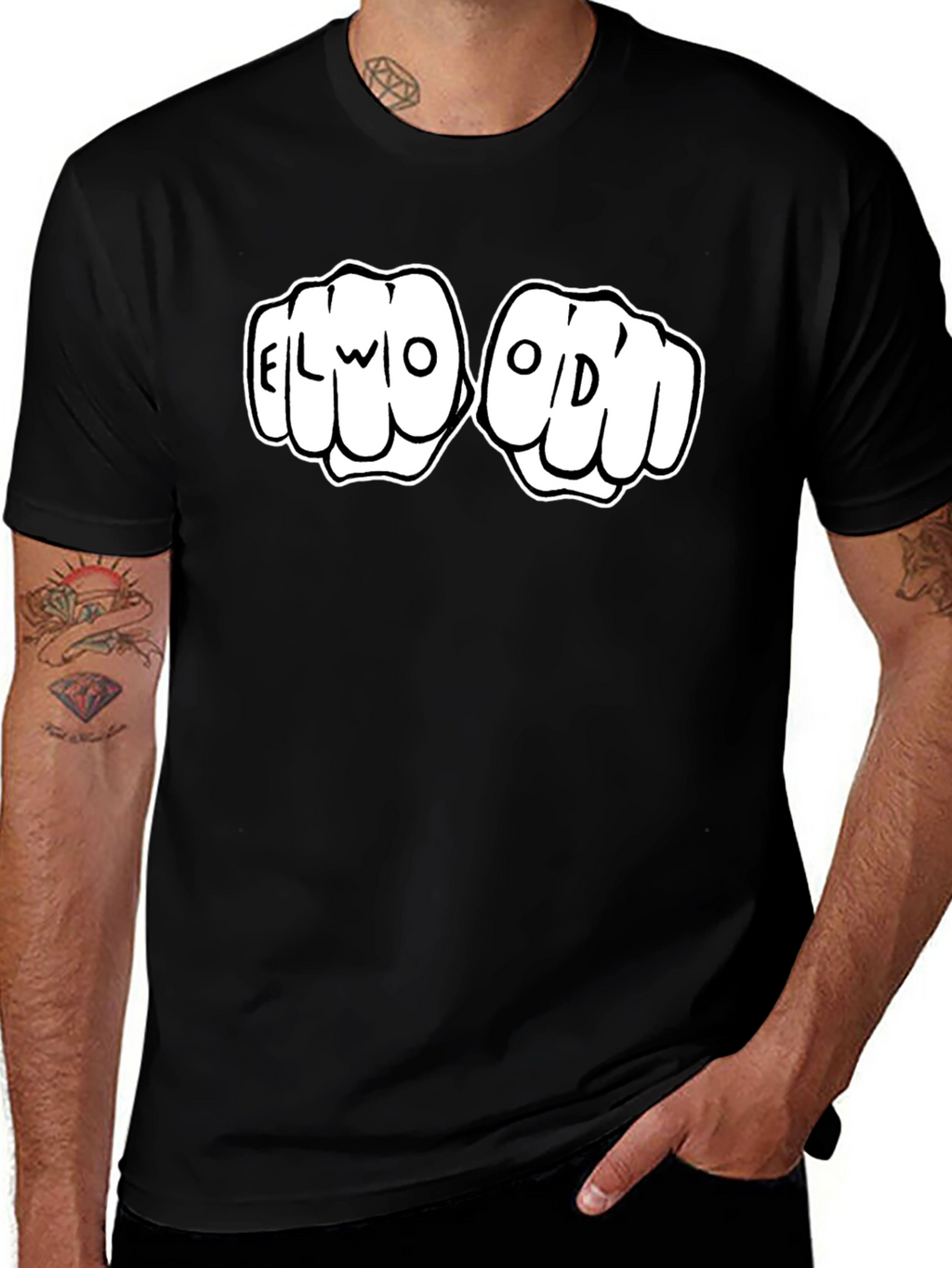 Elwood Fist Bump Graphic Tee - Black Cotton T-Shirt