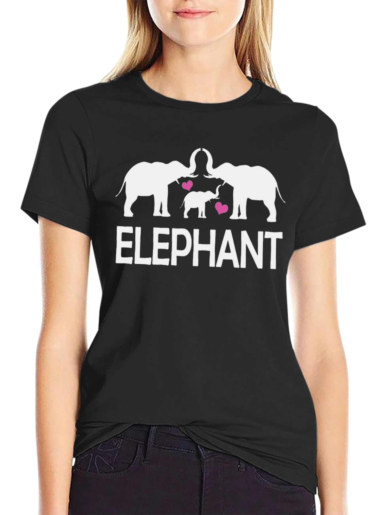 Elephant Family Graphic Print Black T-Shirt