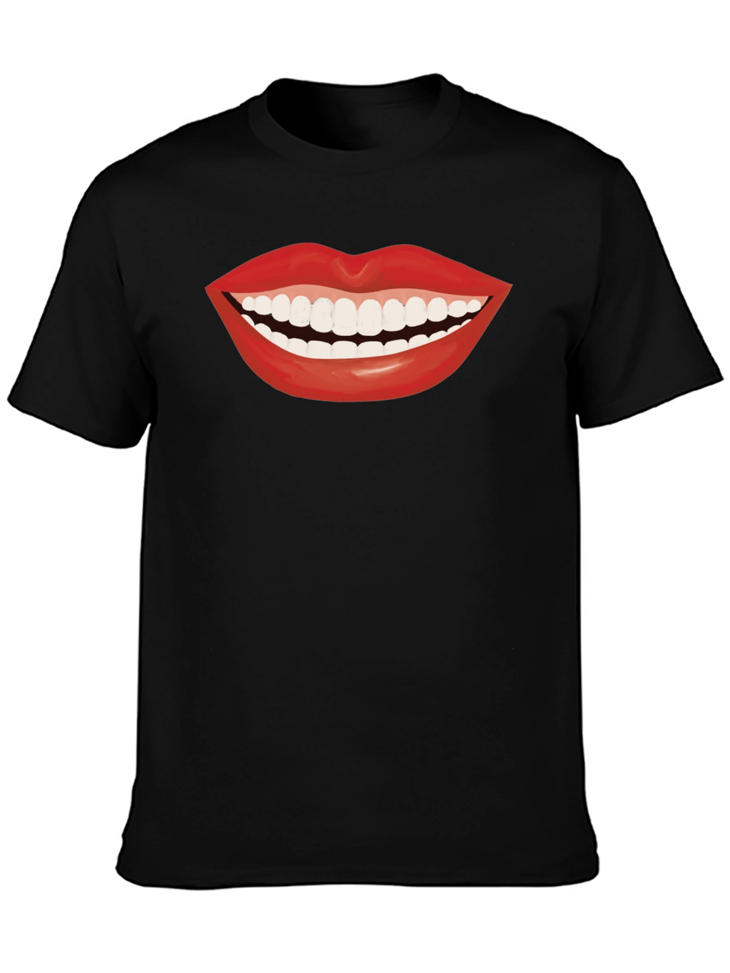 Smiling Lips Graphic T-Shirt - Casual Black Tee
