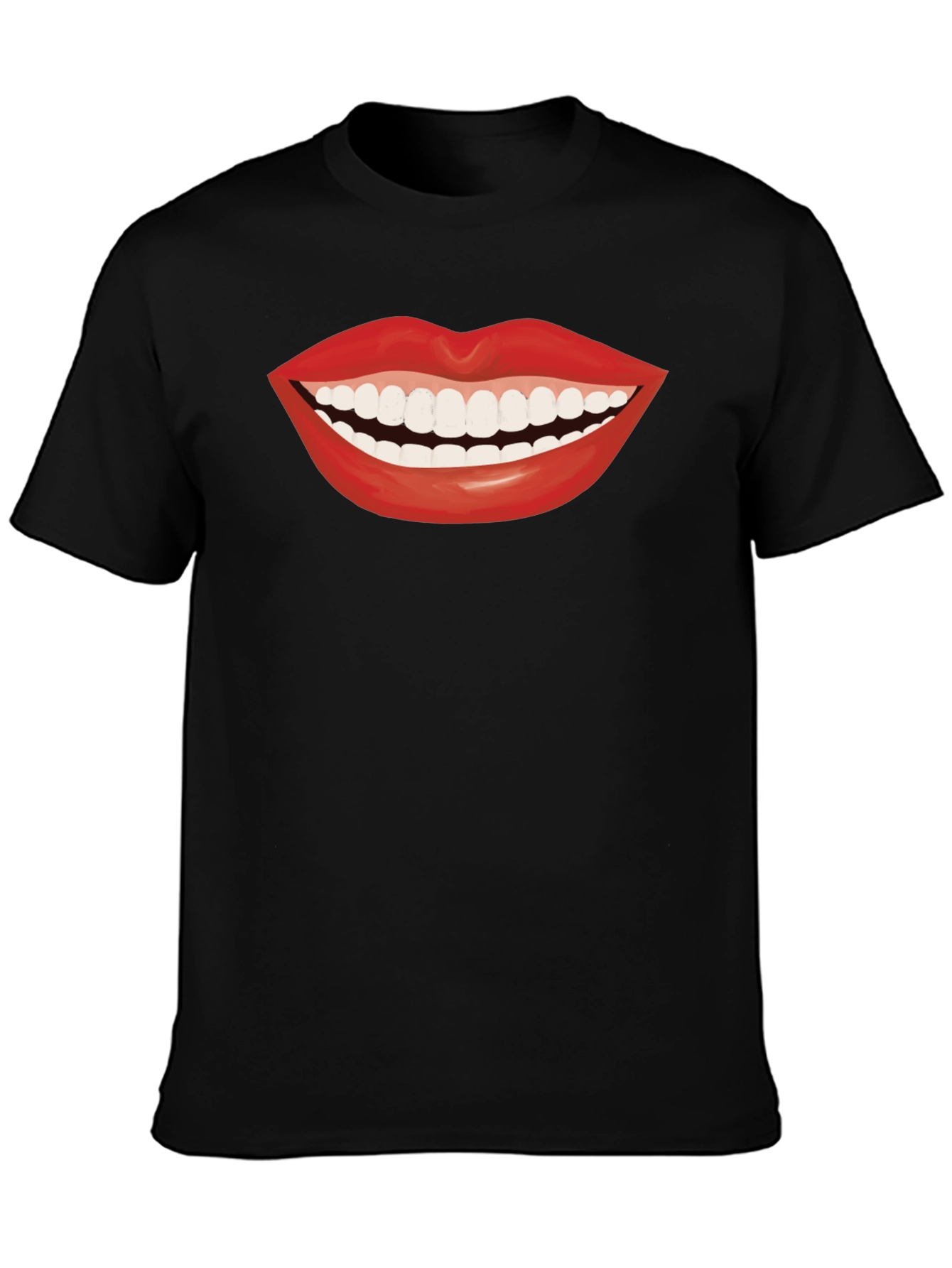Smiling Lips Graphic T-Shirt - Casual Black Tee