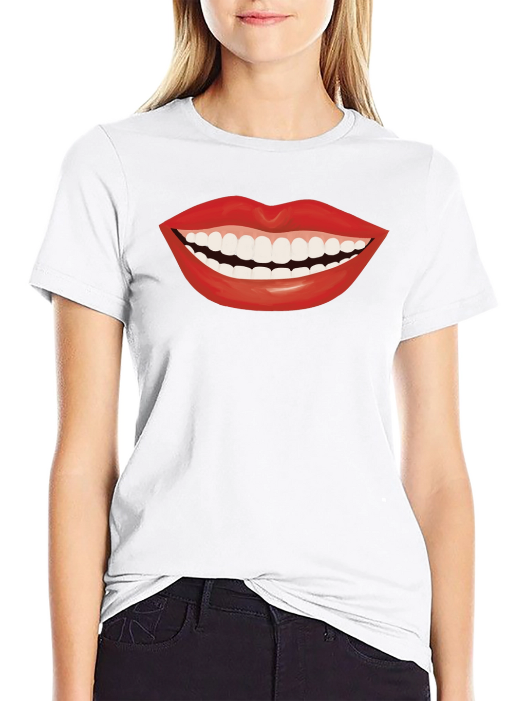 Smiling Lips Graphic T-Shirt - Casual Black Tee