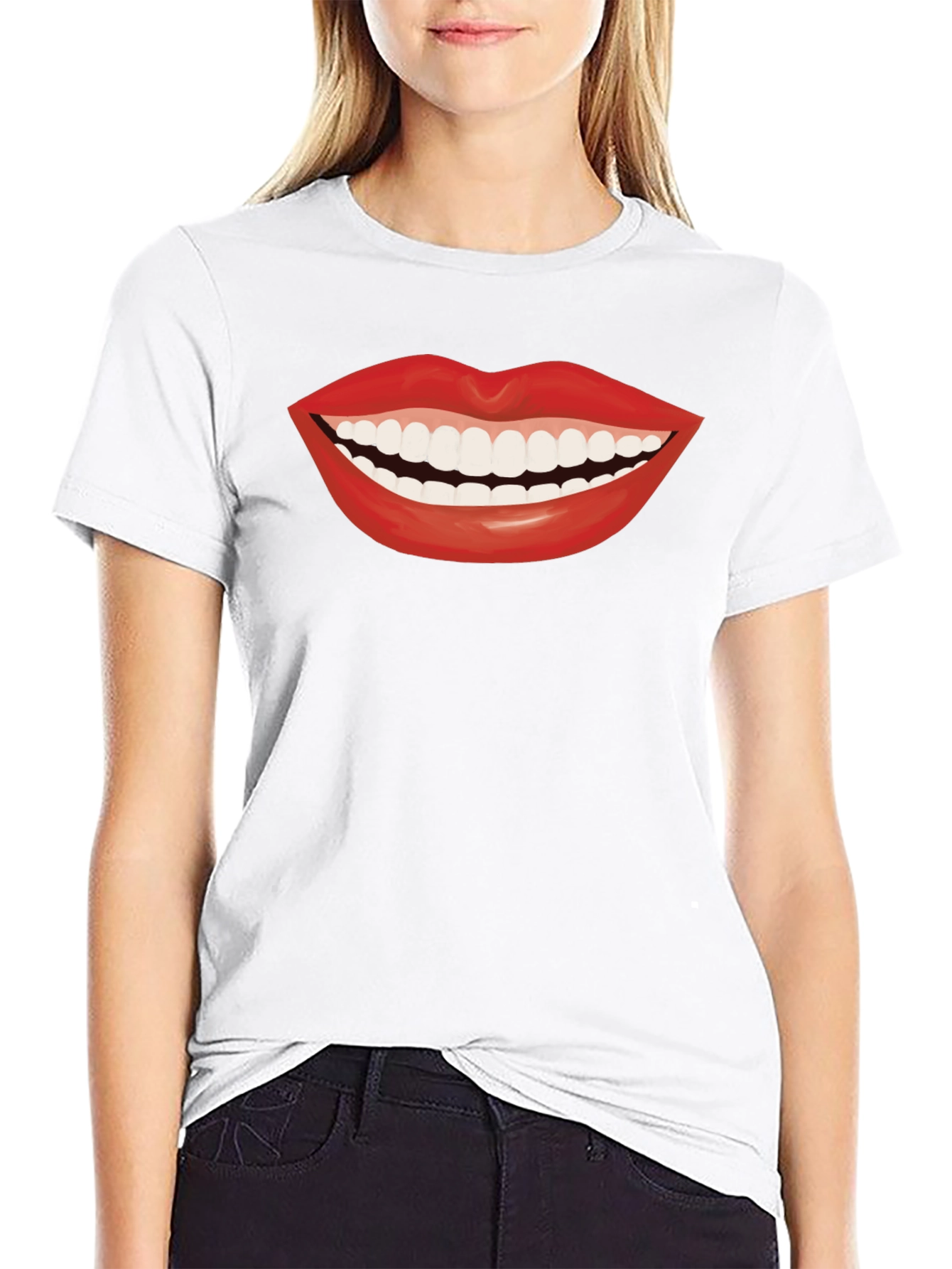 Smiling Lips Graphic T-Shirt - Casual Black Tee