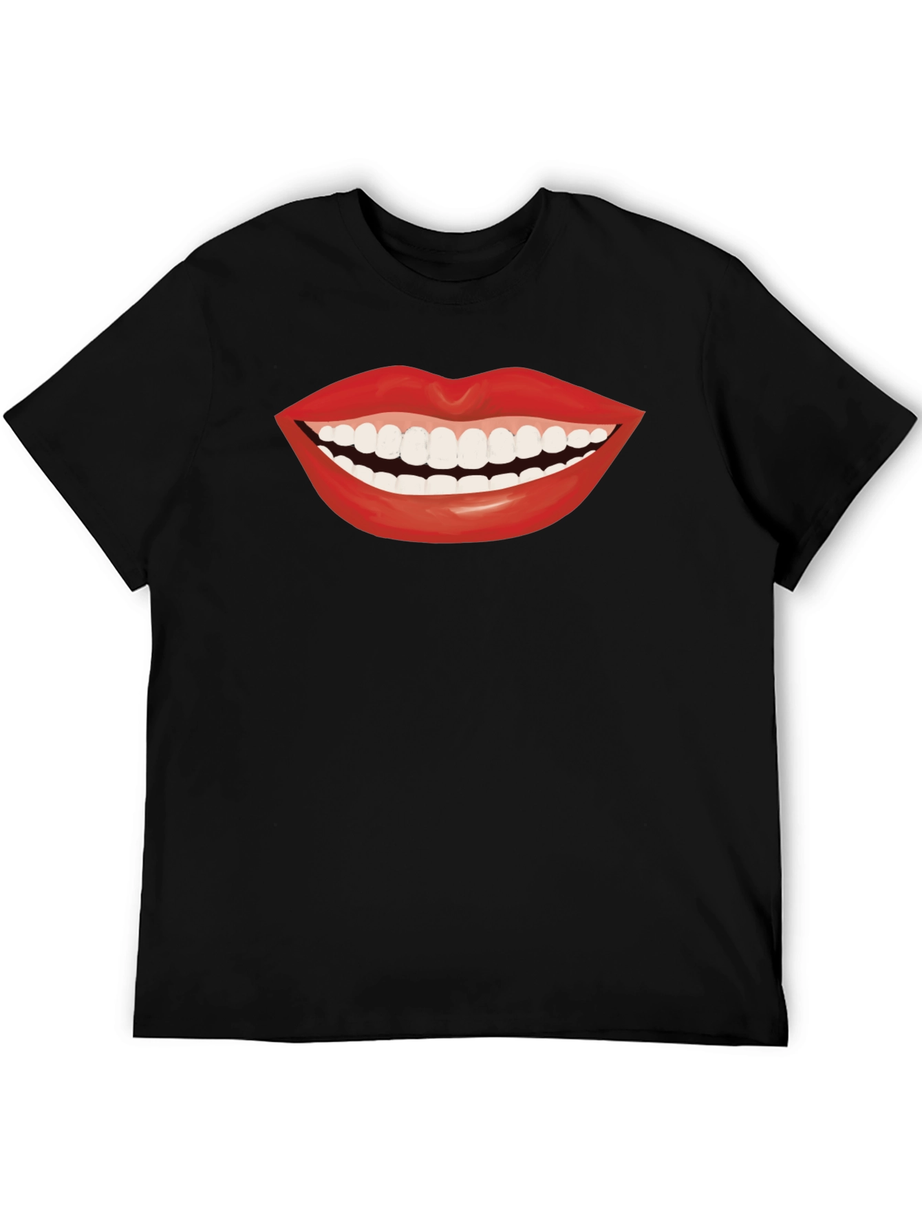 Smiling Lips Graphic T-Shirt - Casual Black Tee