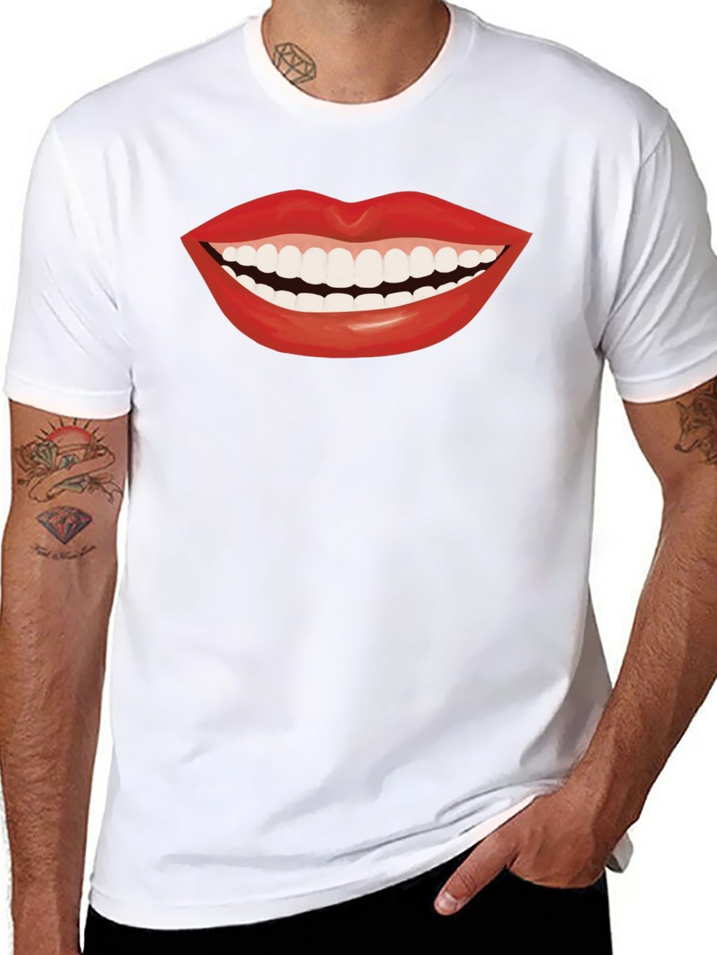 Smiling Lips Graphic T-Shirt - Casual Black Tee
