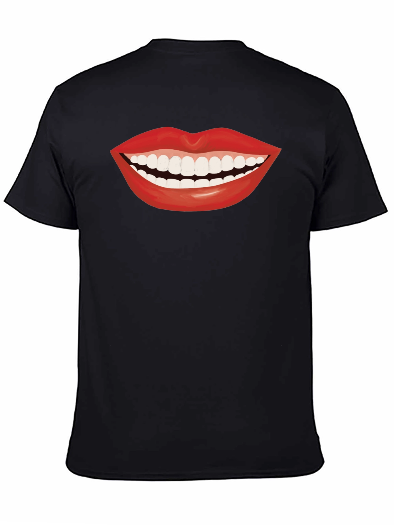 Smiling Lips Graphic T-Shirt - Casual Black Tee