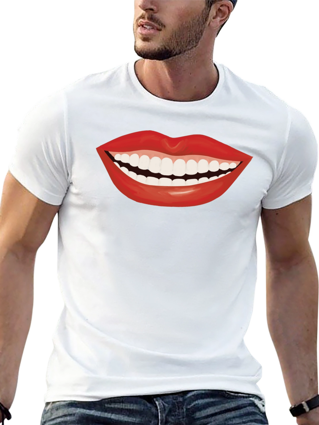 Smiling Lips Graphic T-Shirt - Casual Black Tee